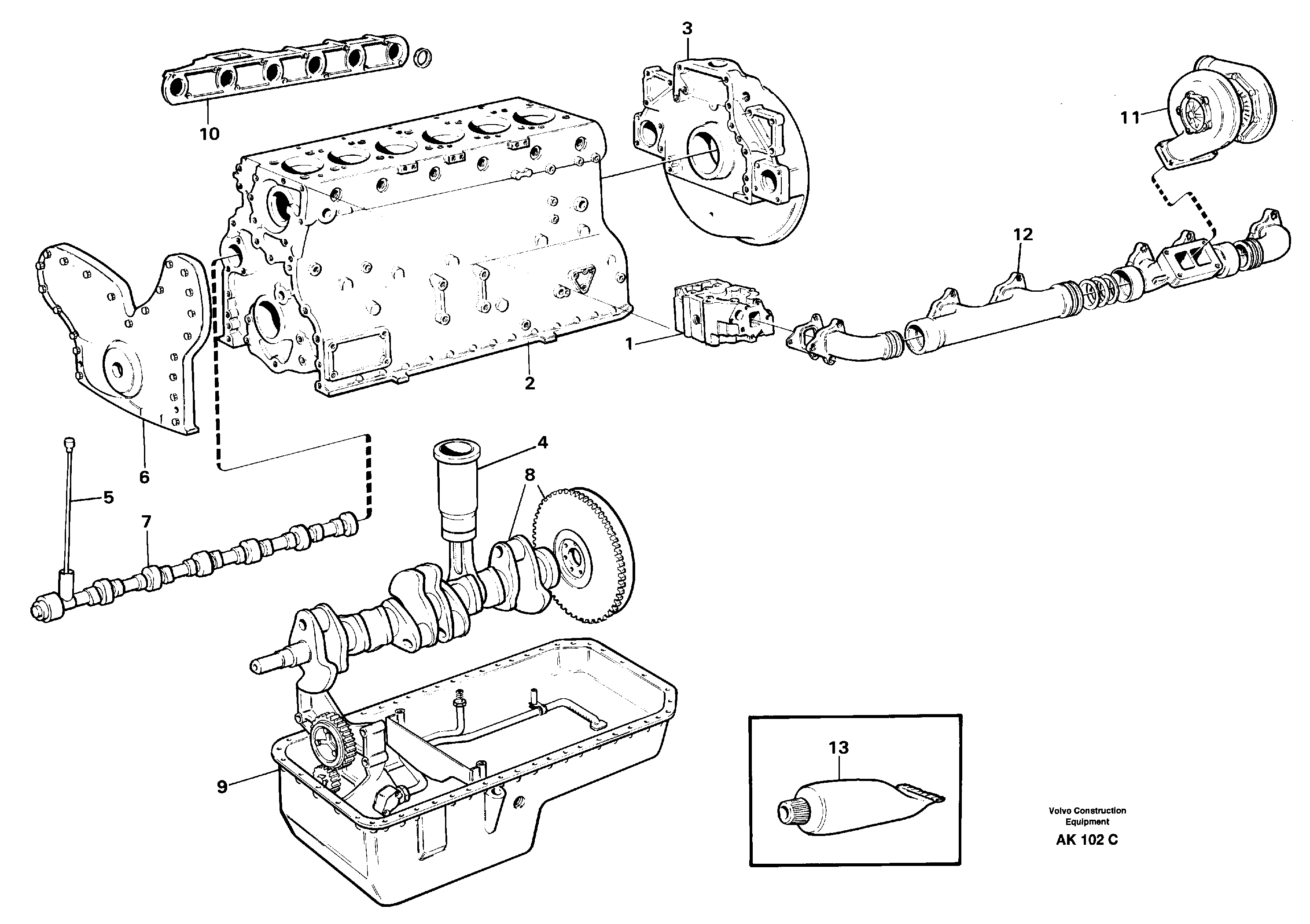 Схема запчастей Volvo L180 - 8712 Engine with fitting parts L180/L180C VOLVO BM VOLVO BM L180/L180C SER NO -2532 / -60469 USA