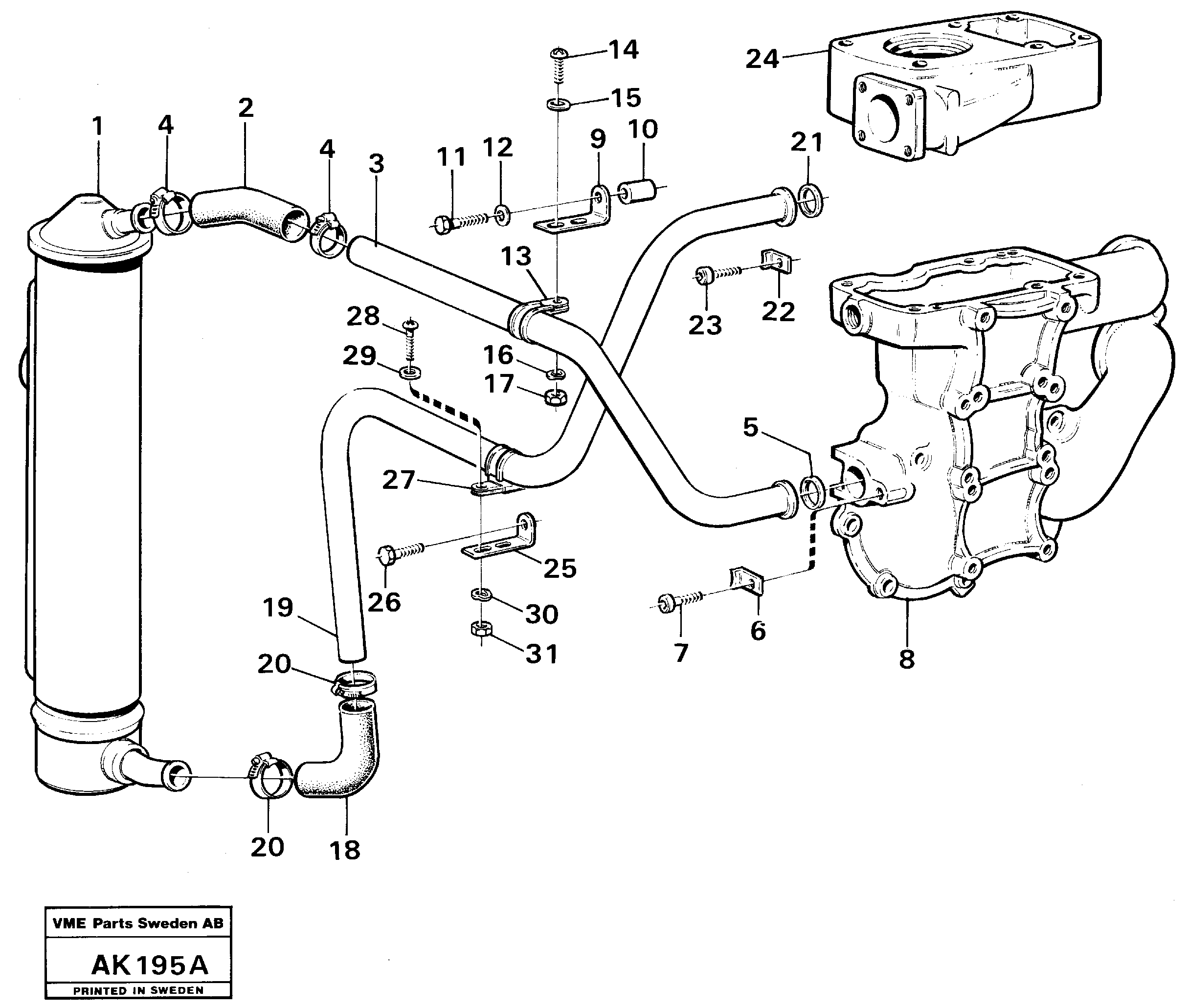 Схема запчастей Volvo L180 - 26571 Oil cooler with hoses L180/L180C VOLVO BM VOLVO BM L180/L180C SER NO -2532 / -60469 USA