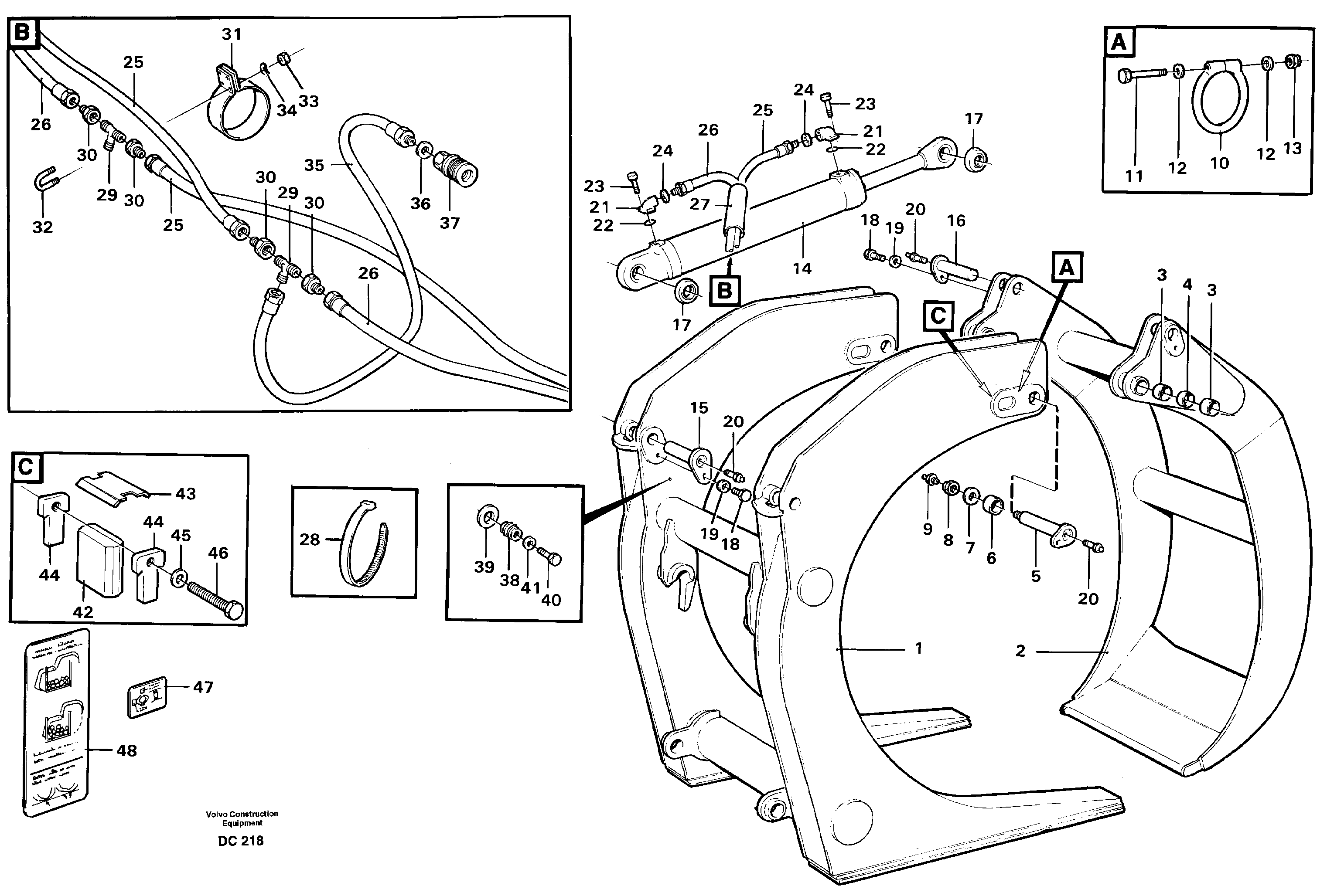 Схема запчастей Volvo EL70 - 29080 Unloading grapple ATTACHMENTS ATTACHMENTS WHEEL LOADERS GEN. - C