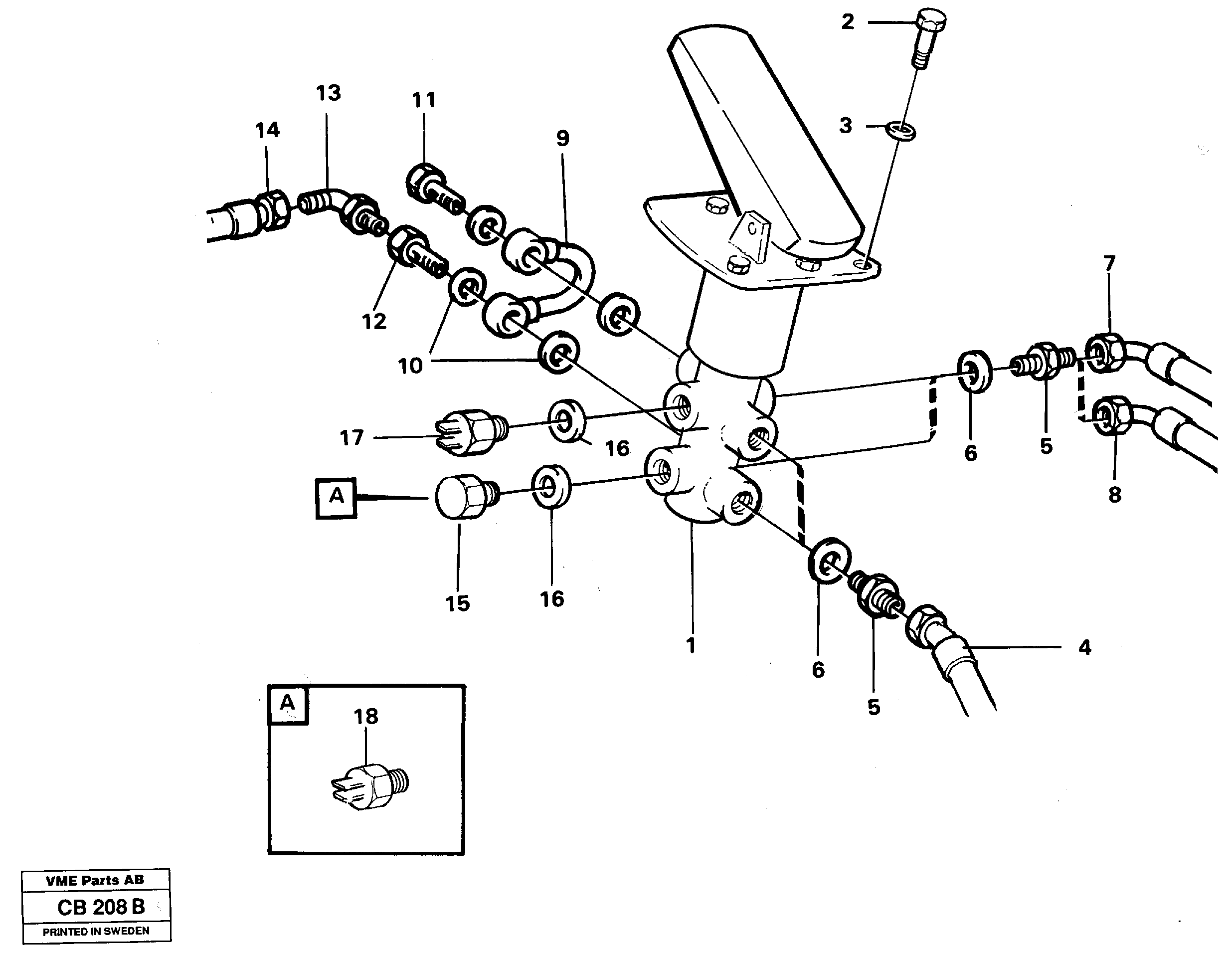 Схема запчастей Volvo EL70 - 56869 Footbrake valve with mountings EL70 VOLVO BM VOLVO BM EL70