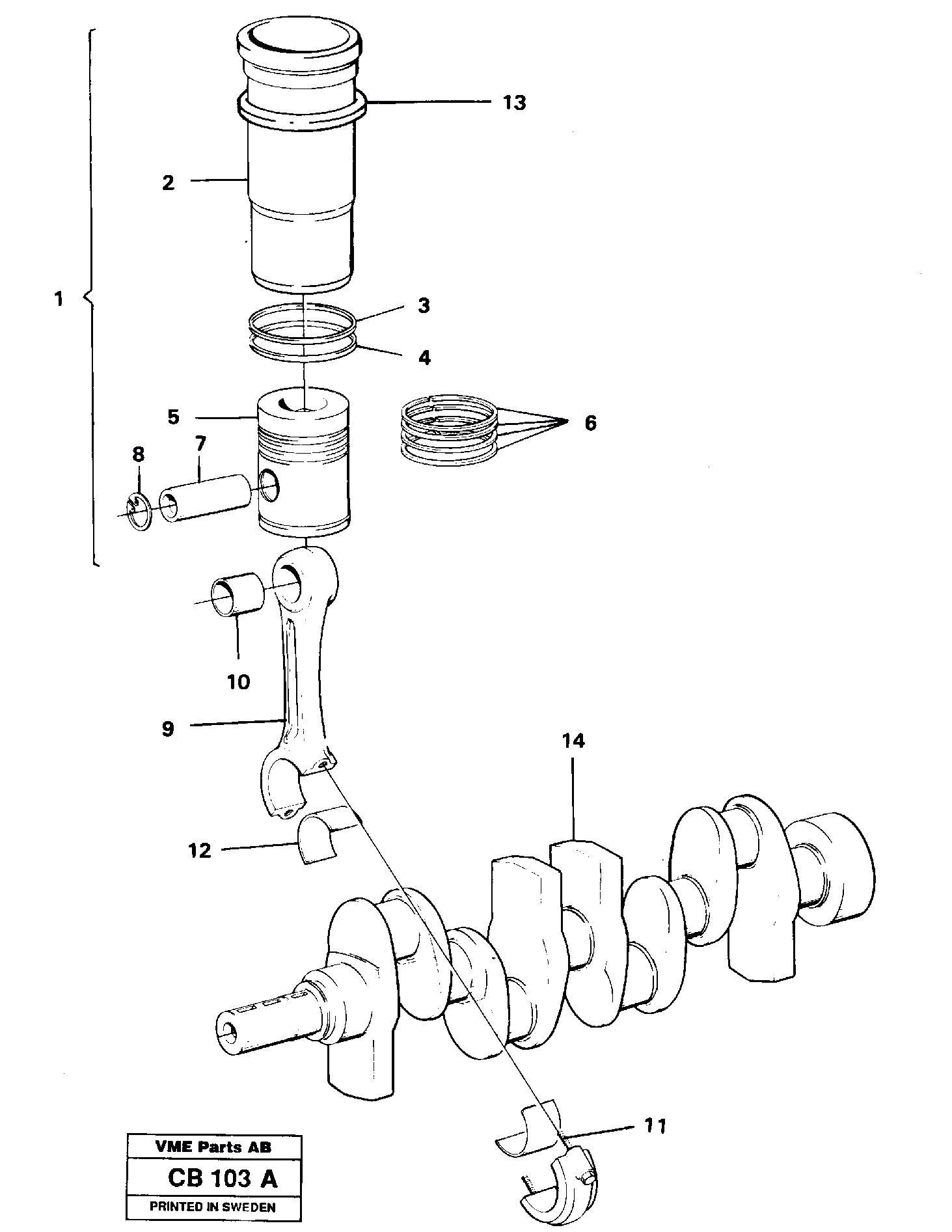 Схема запчастей Volvo EL70 - 56330 Cylinder liner, piston and connecting rod EL70 VOLVO BM VOLVO BM EL70