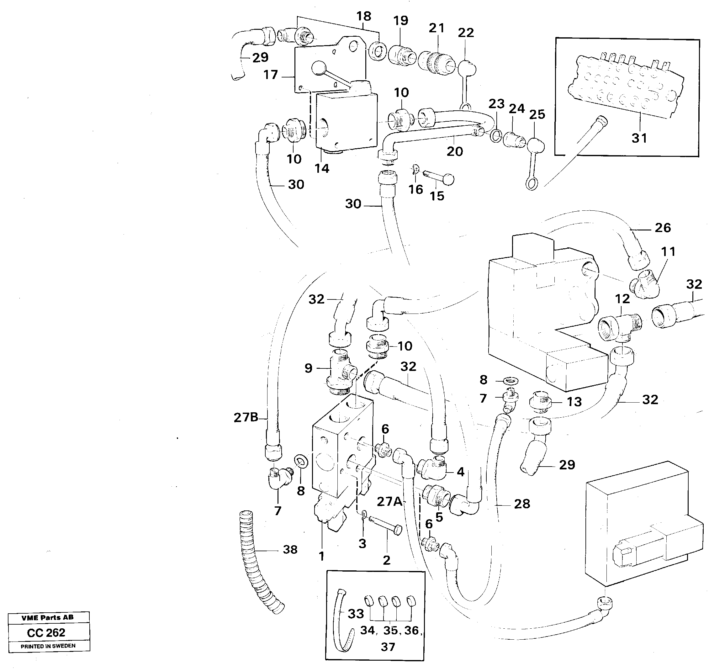 Схема запчастей Volvo EL70C - 56058 Single-acting hydraulic outlett, valves EL70C VOLVO BM VOLVO BM EL70C