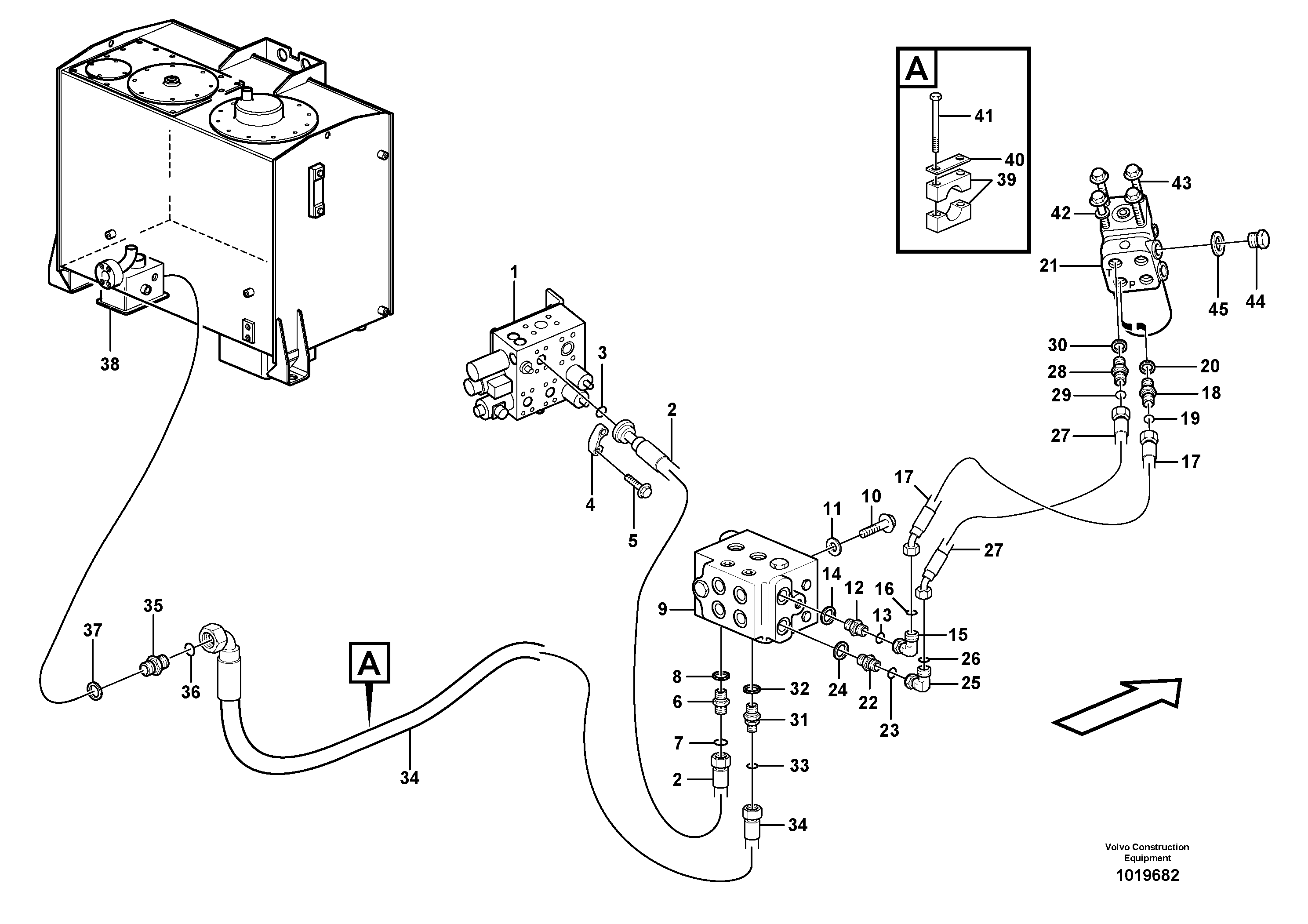 Схема запчастей Volvo L120E - 12211 Steering system, pressure and return lines L120E S/N 19804- SWE, 66001- USA, 71401-BRA, 54001-IRN