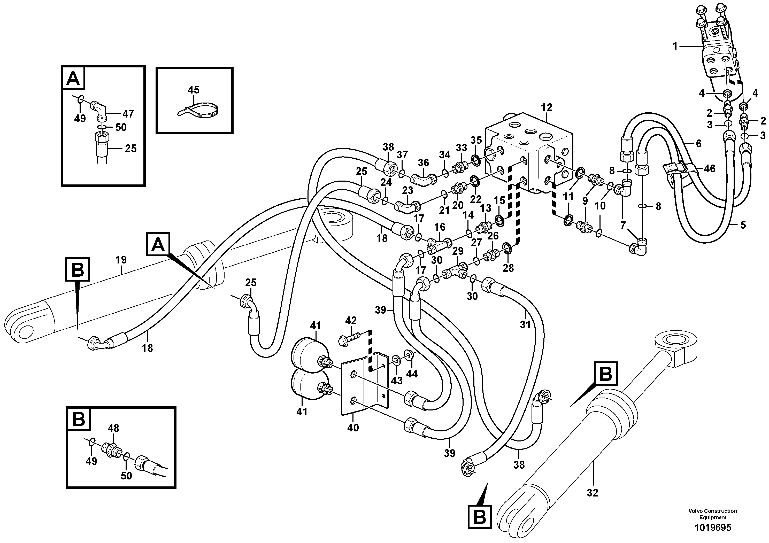 Схема запчастей Volvo L120E - 96448 Рулевая система L120E S/N 19804- SWE, 66001- USA, 71401-BRA, 54001-IRN