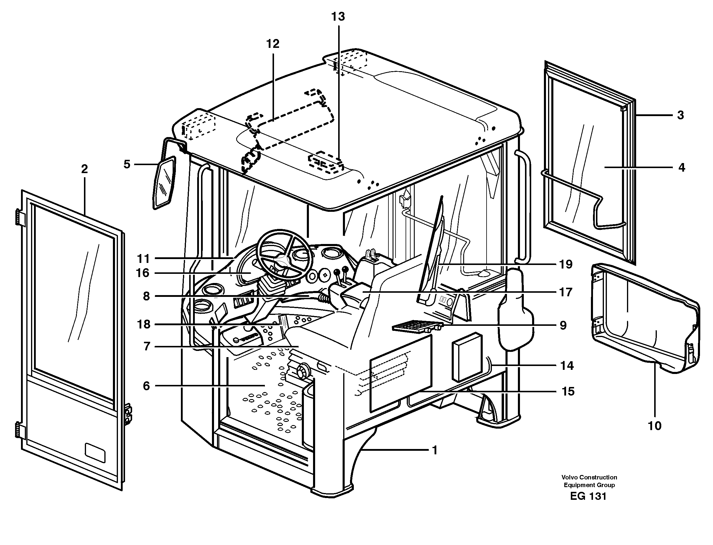 Схема запчастей Volvo L120E - 12599 Drivers cab L120E S/N 19804- SWE, 66001- USA, 71401-BRA, 54001-IRN