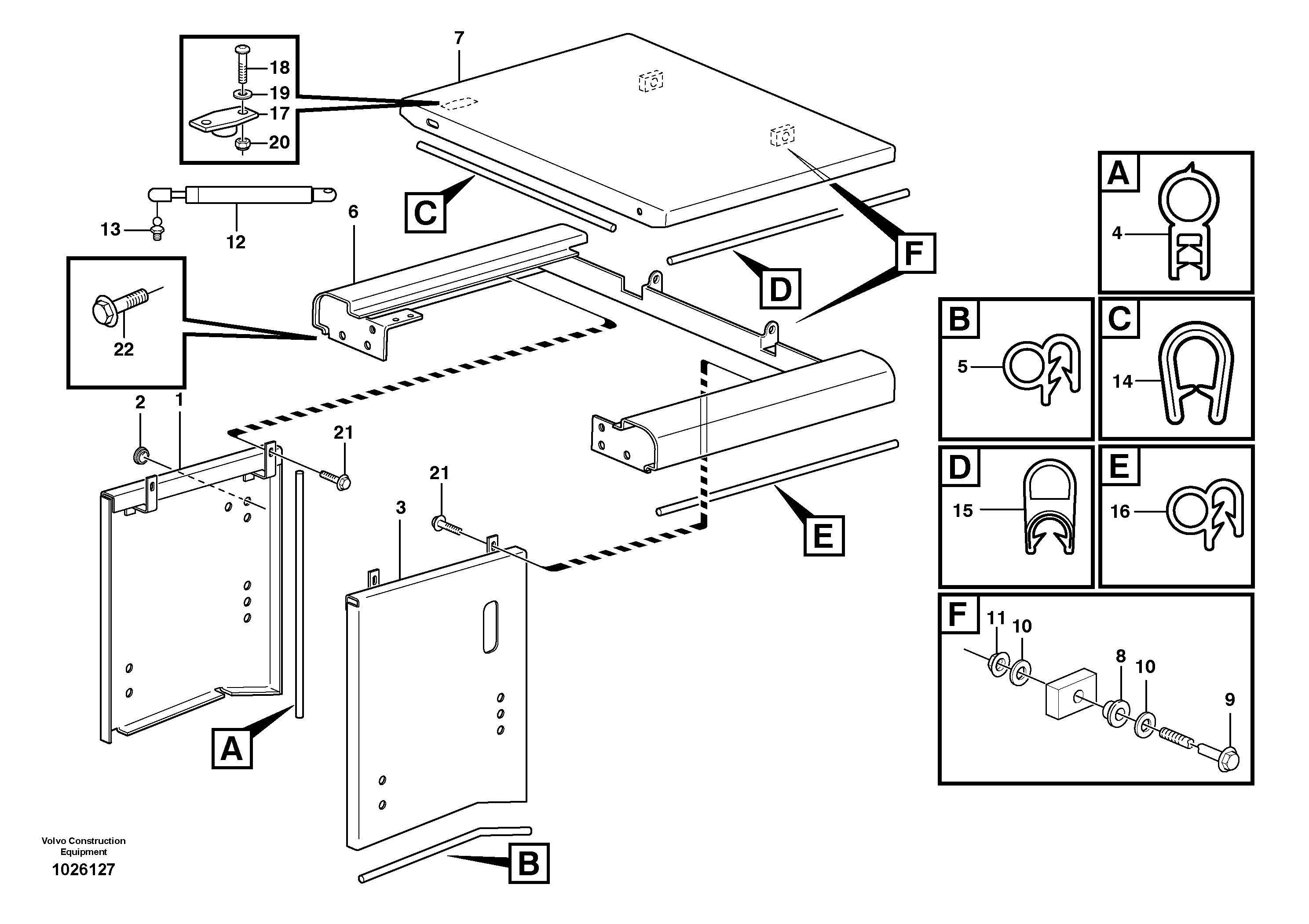 Схема запчастей Volvo L120E - 26841 Side hatches, front L120E S/N 19804- SWE, 66001- USA, 71401-BRA, 54001-IRN