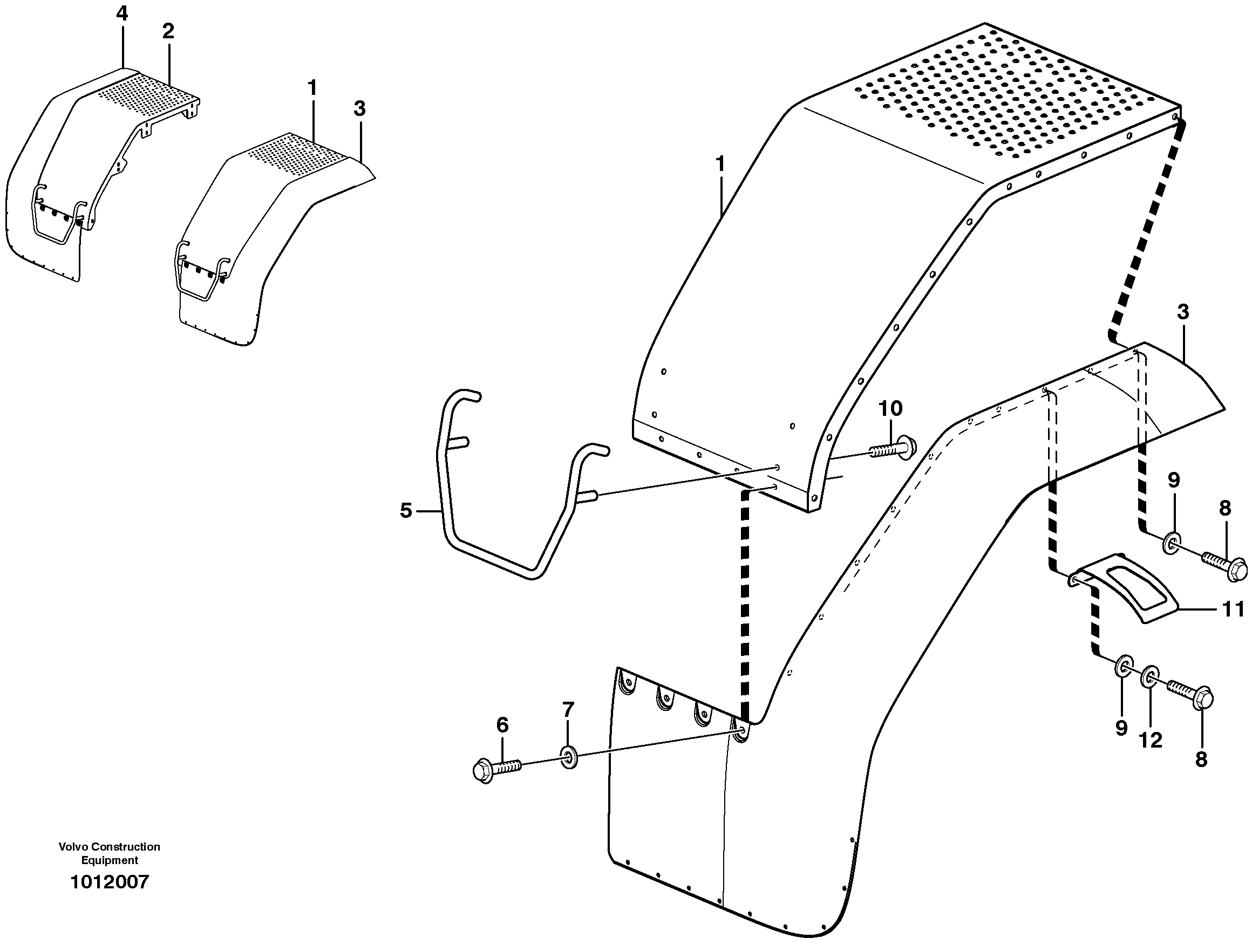 Схема запчастей Volvo L120E - 12374 Fender, rear L120E S/N 19804- SWE, 66001- USA, 71401-BRA, 54001-IRN