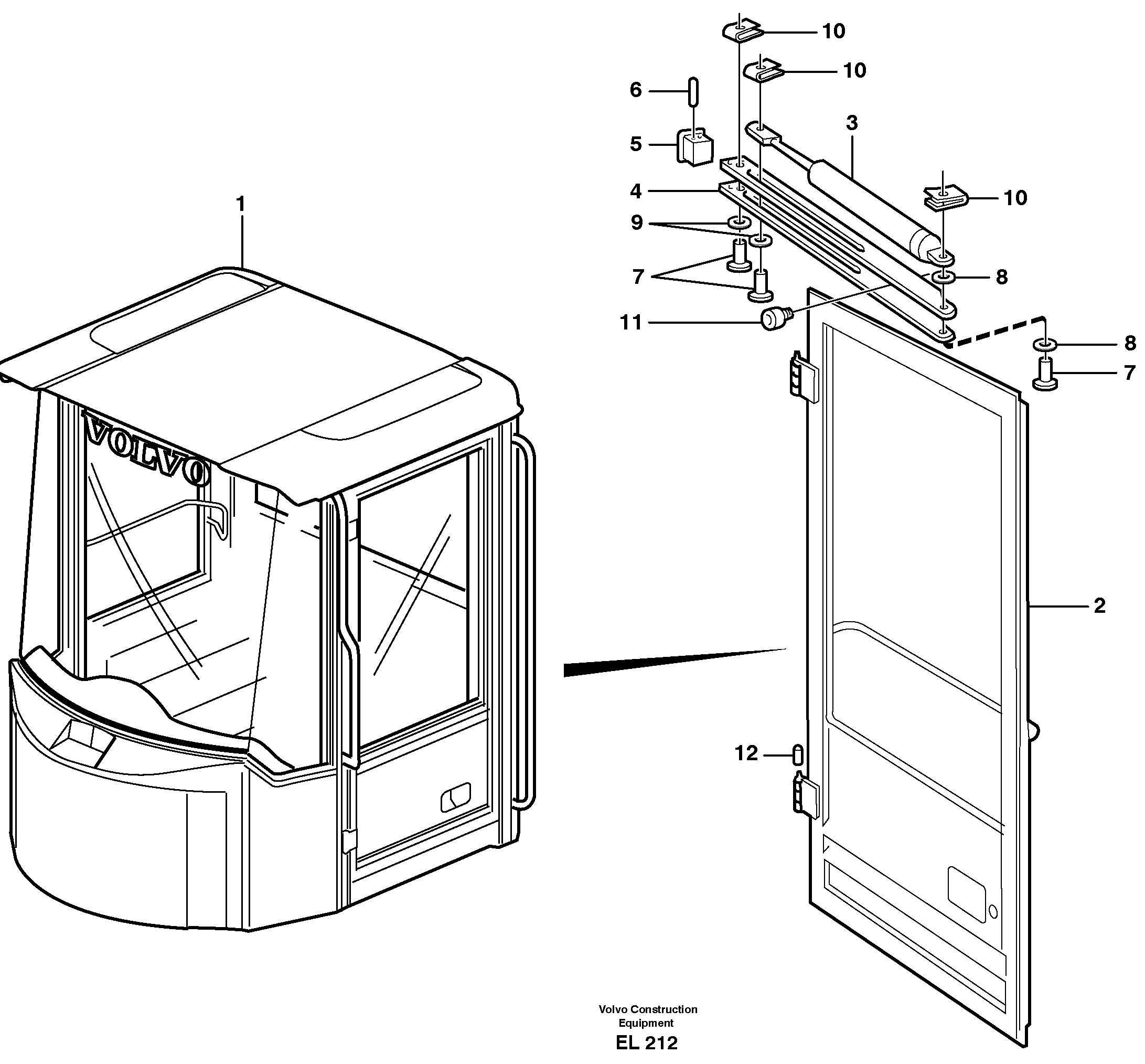 Схема запчастей Volvo L120E - 12376 Door with fitting parts L120E S/N 19804- SWE, 66001- USA, 71401-BRA, 54001-IRN