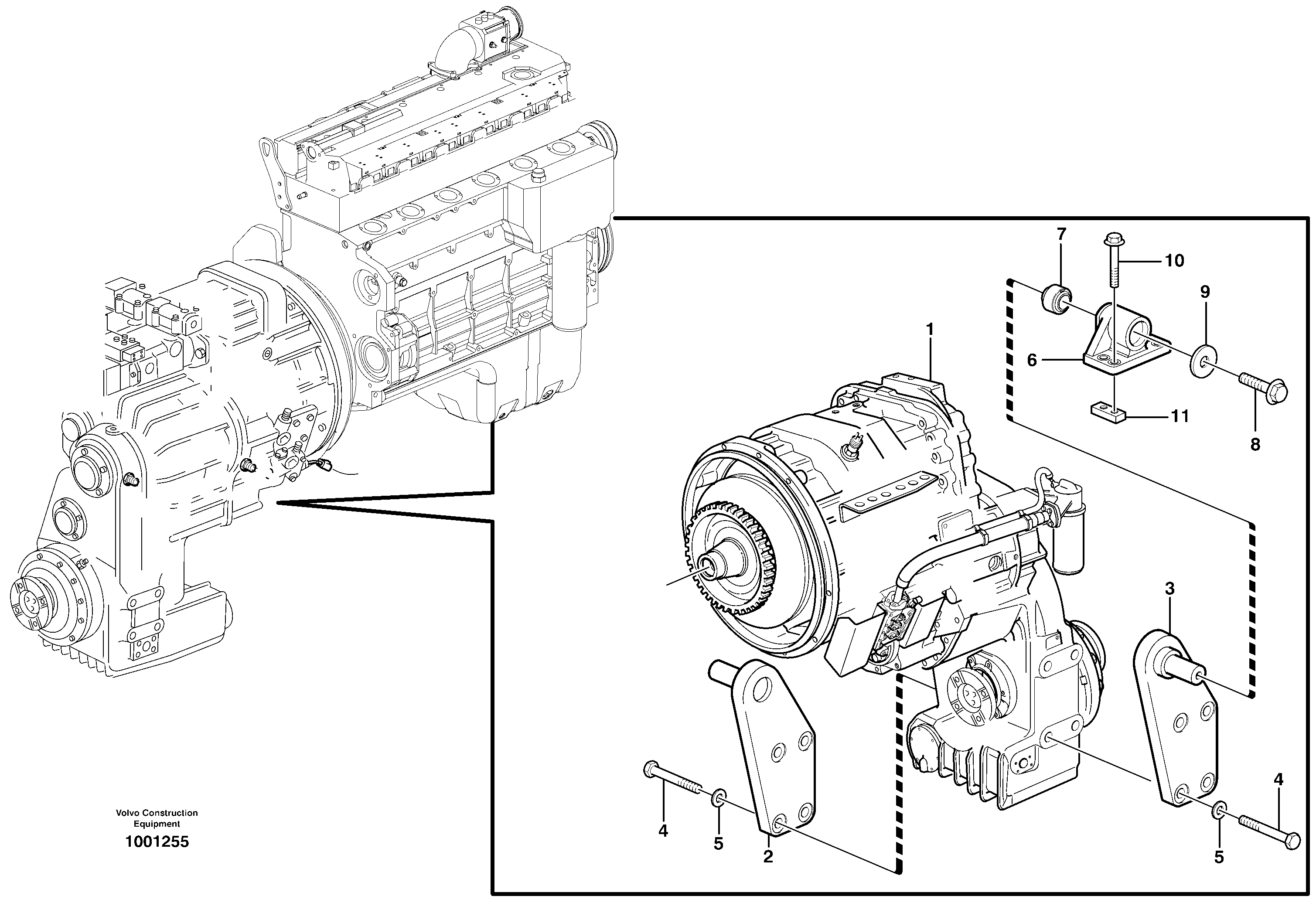 Схема запчастей Volvo L120E - 15671 Gear box housing with fitting parts L120E S/N 16001 - 19668 SWE, 64001- USA, 70701-BRA