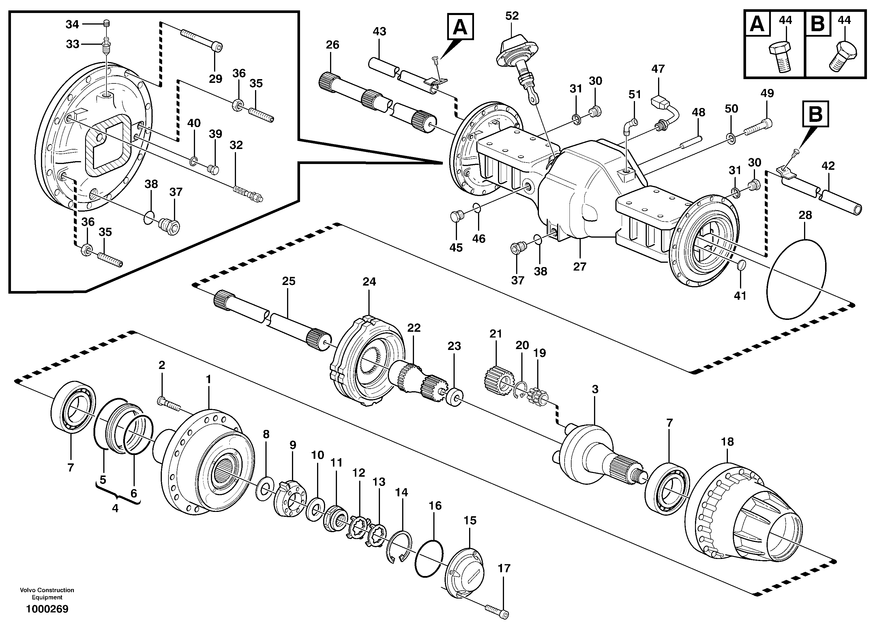 Схема запчастей Volvo L120E - 3092 Planetary axle, front L120E S/N 16001 - 19668 SWE, 64001- USA, 70701-BRA