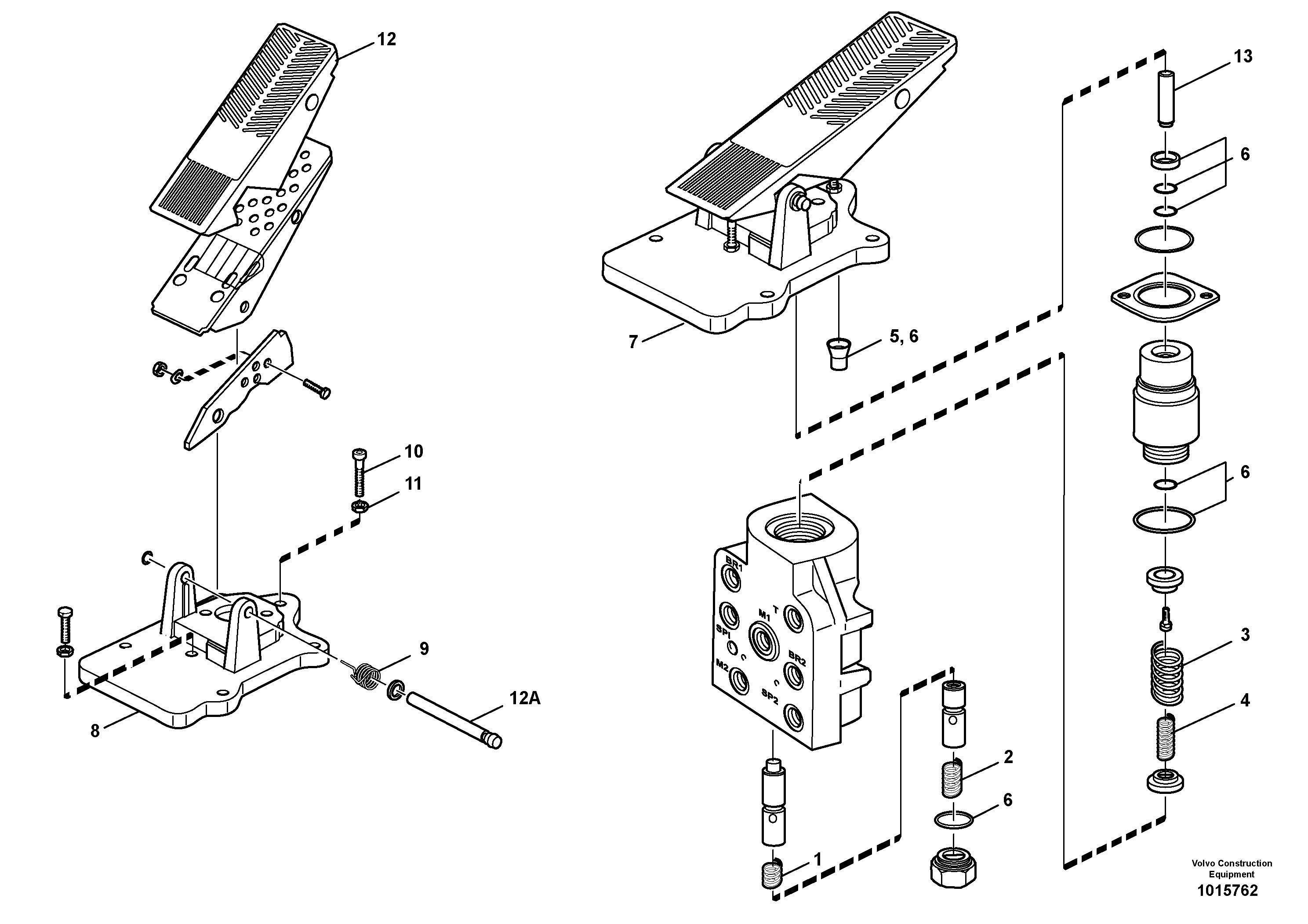 Схема запчастей Volvo L120E - 63493 Footbrake valve L120E S/N 16001 - 19668 SWE, 64001- USA, 70701-BRA