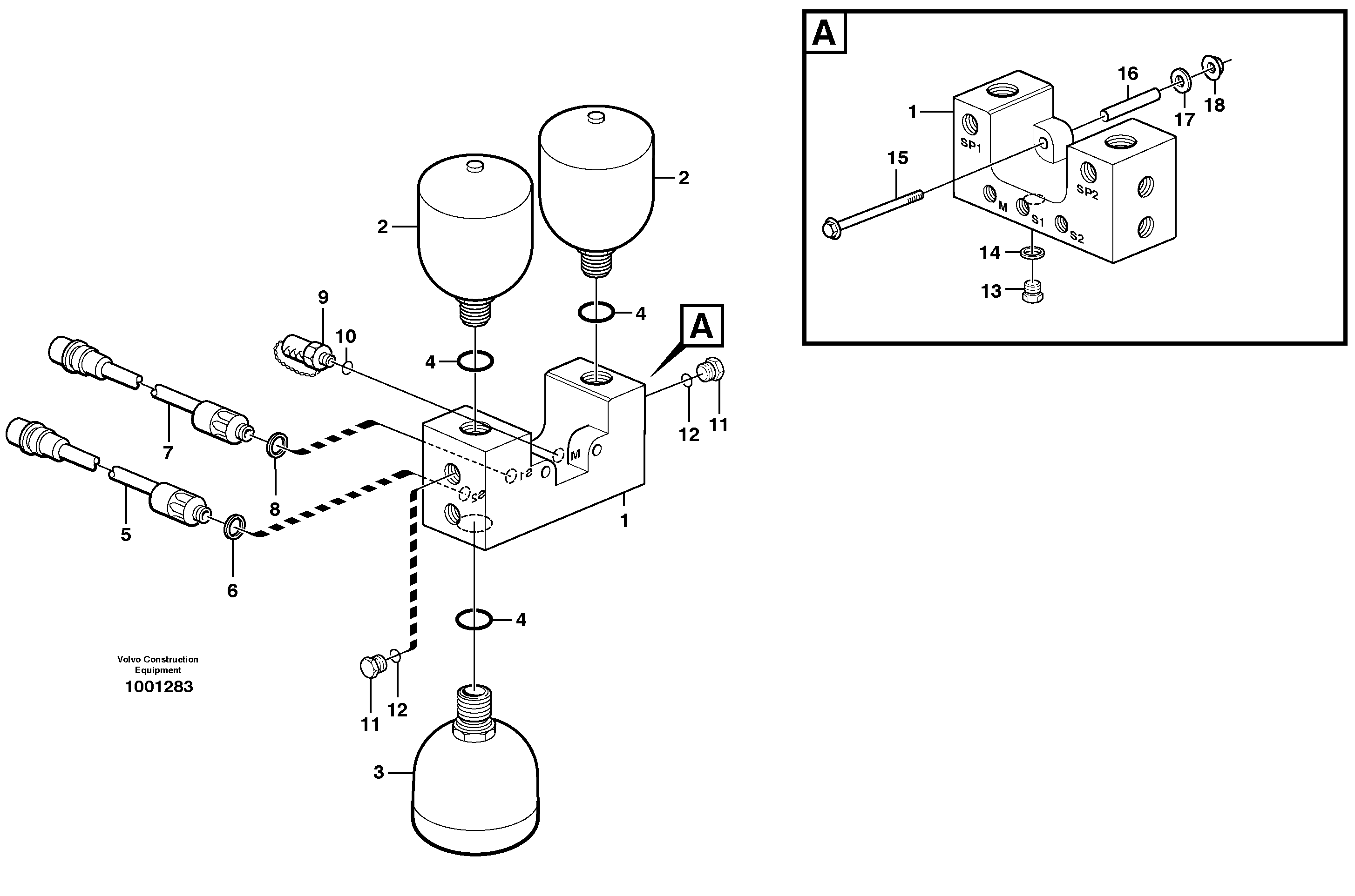 Схема запчастей Volvo L120E - 91615 Valve and accumulators L120E S/N 16001 - 19668 SWE, 64001- USA, 70701-BRA