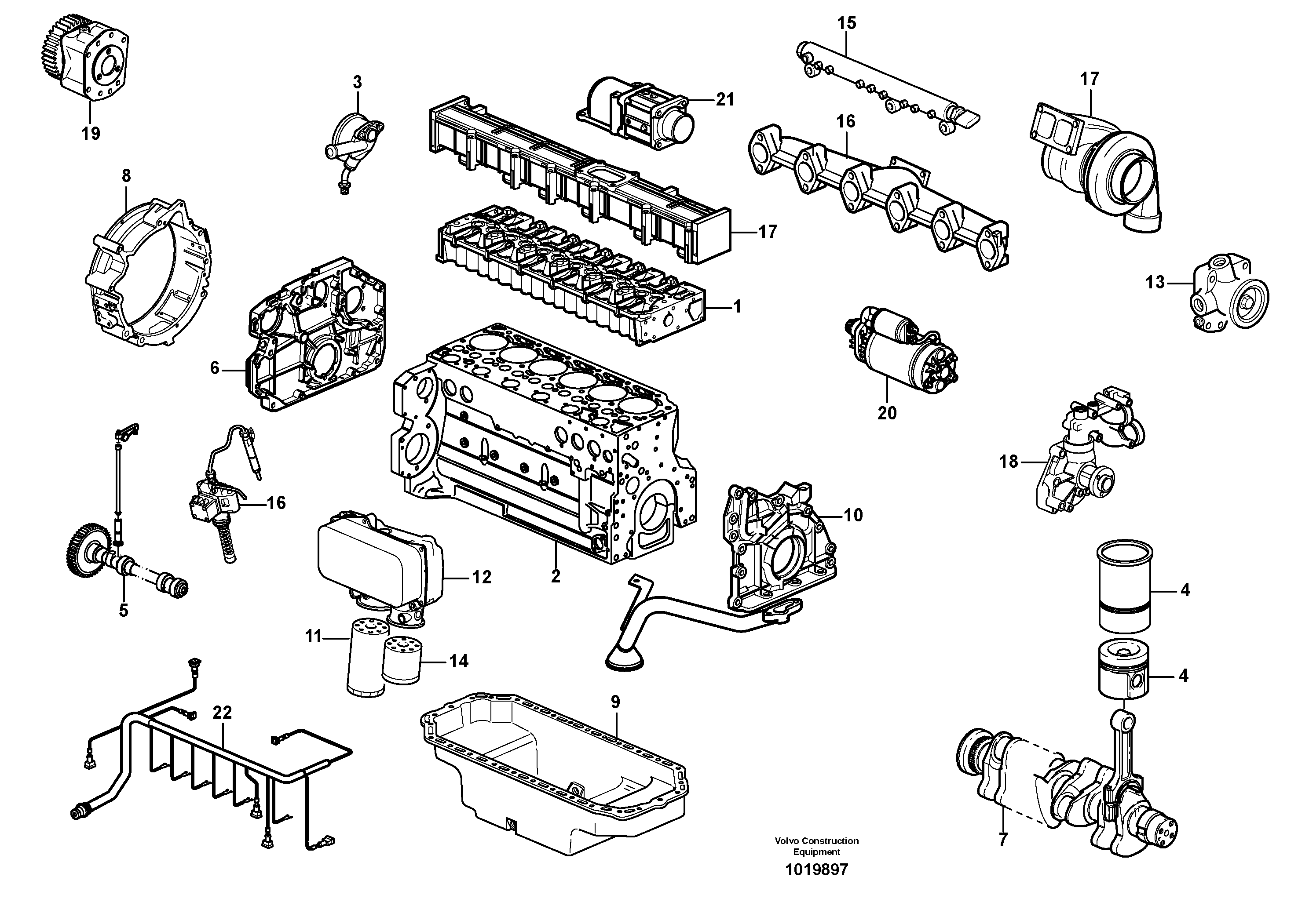 Схема запчастей Volvo L120E - 13955 Двигатель в сборе L120E S/N 19804- SWE, 66001- USA, 71401-BRA, 54001-IRN