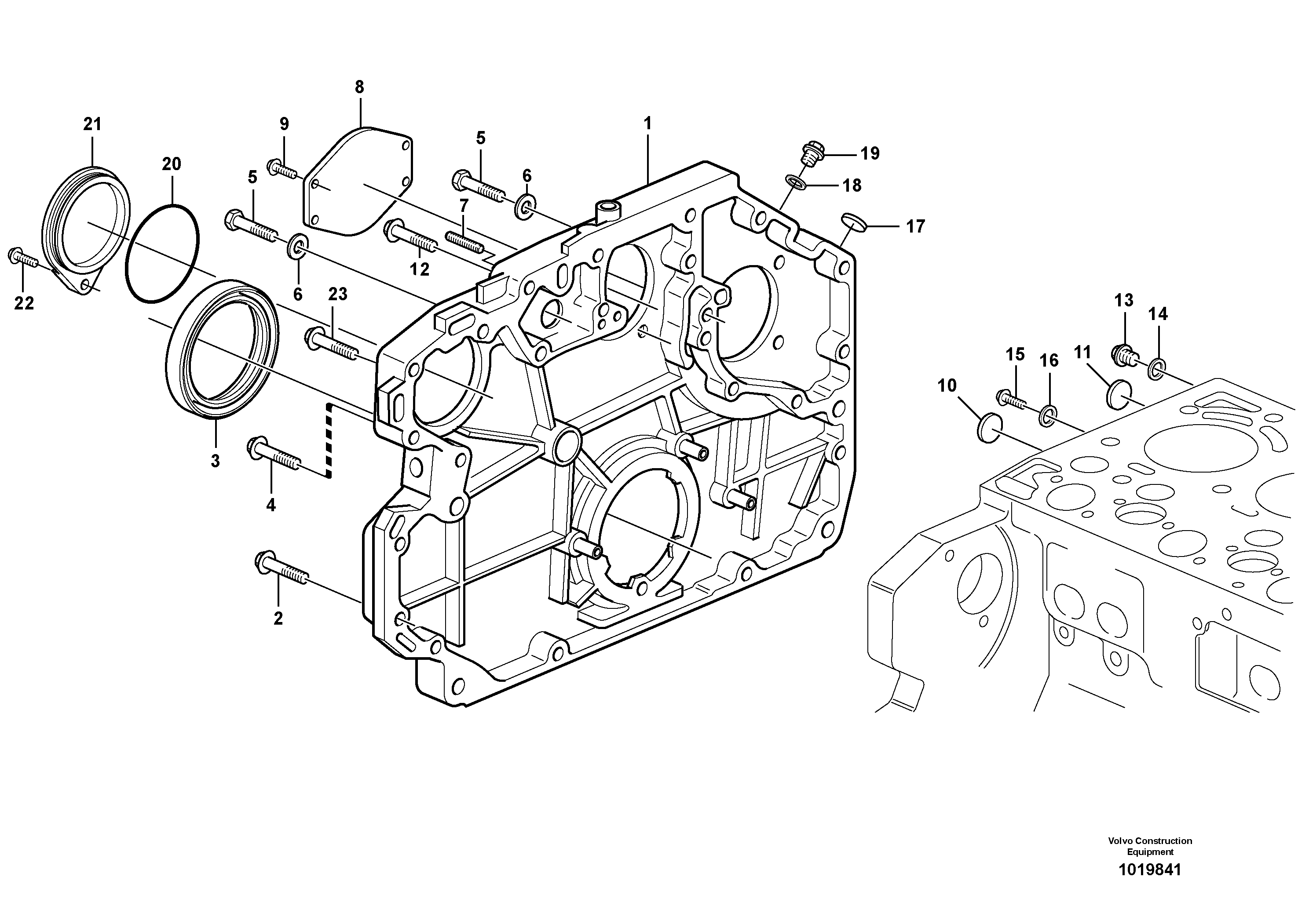 Схема запчастей Volvo L120E - 62302 Timing gear casing L120E S/N 19804- SWE, 66001- USA, 71401-BRA, 54001-IRN