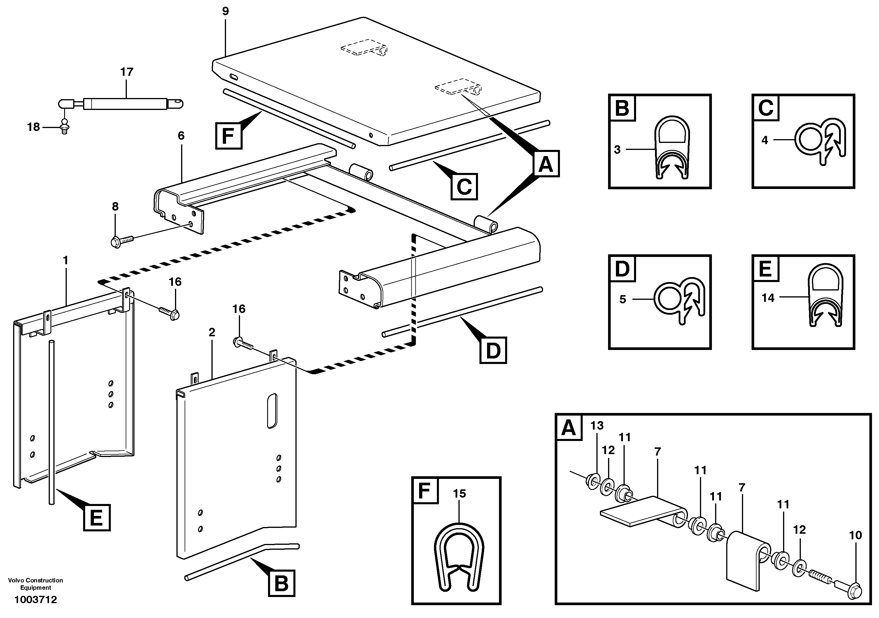 Схема запчастей Volvo L120E - 63208 Side hatches, front L120E S/N 16001 - 19668 SWE, 64001- USA, 70701-BRA