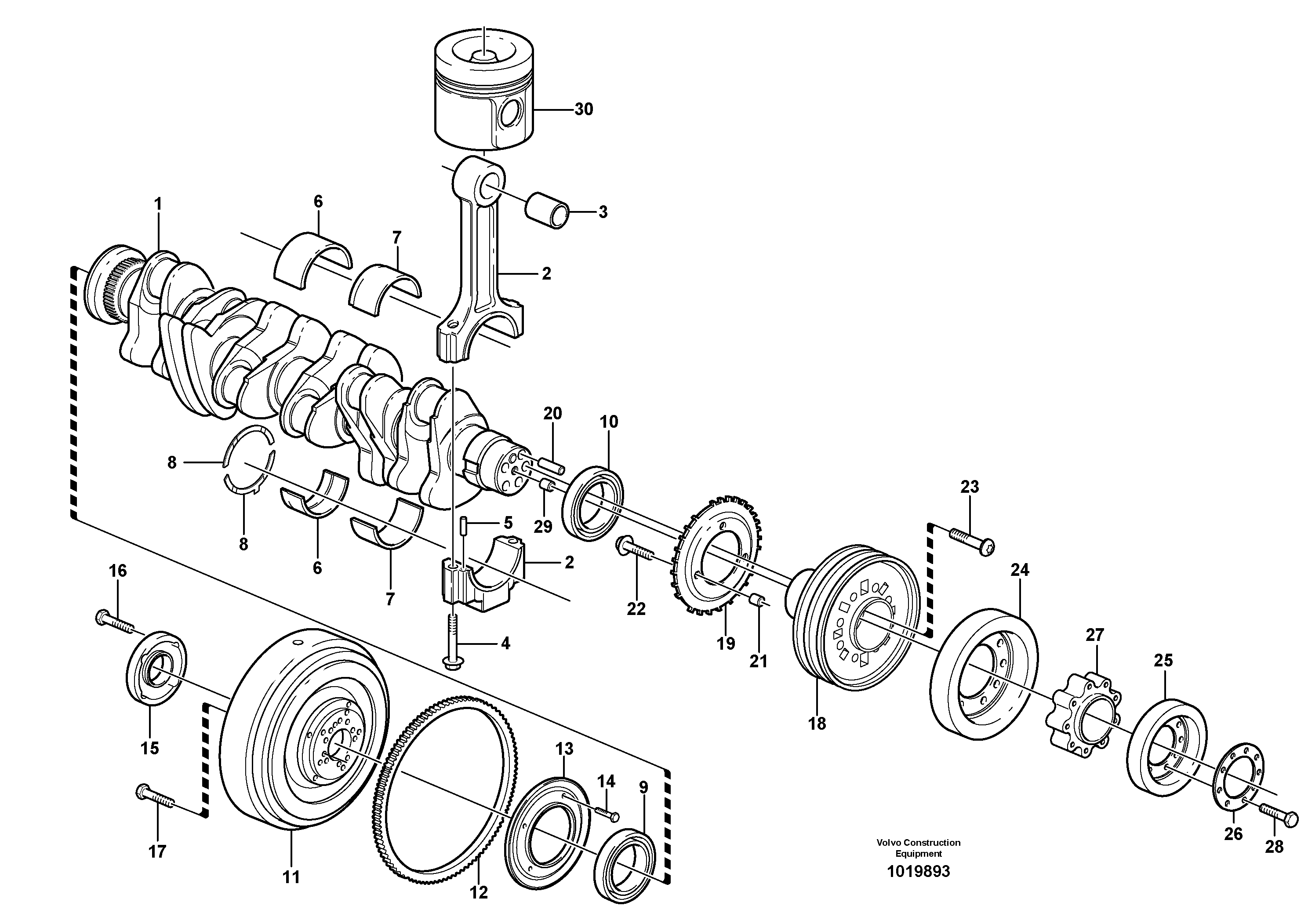 Схема запчастей Volvo L120E - 45727 Crankshaft and related parts L120E S/N 19804- SWE, 66001- USA, 71401-BRA, 54001-IRN