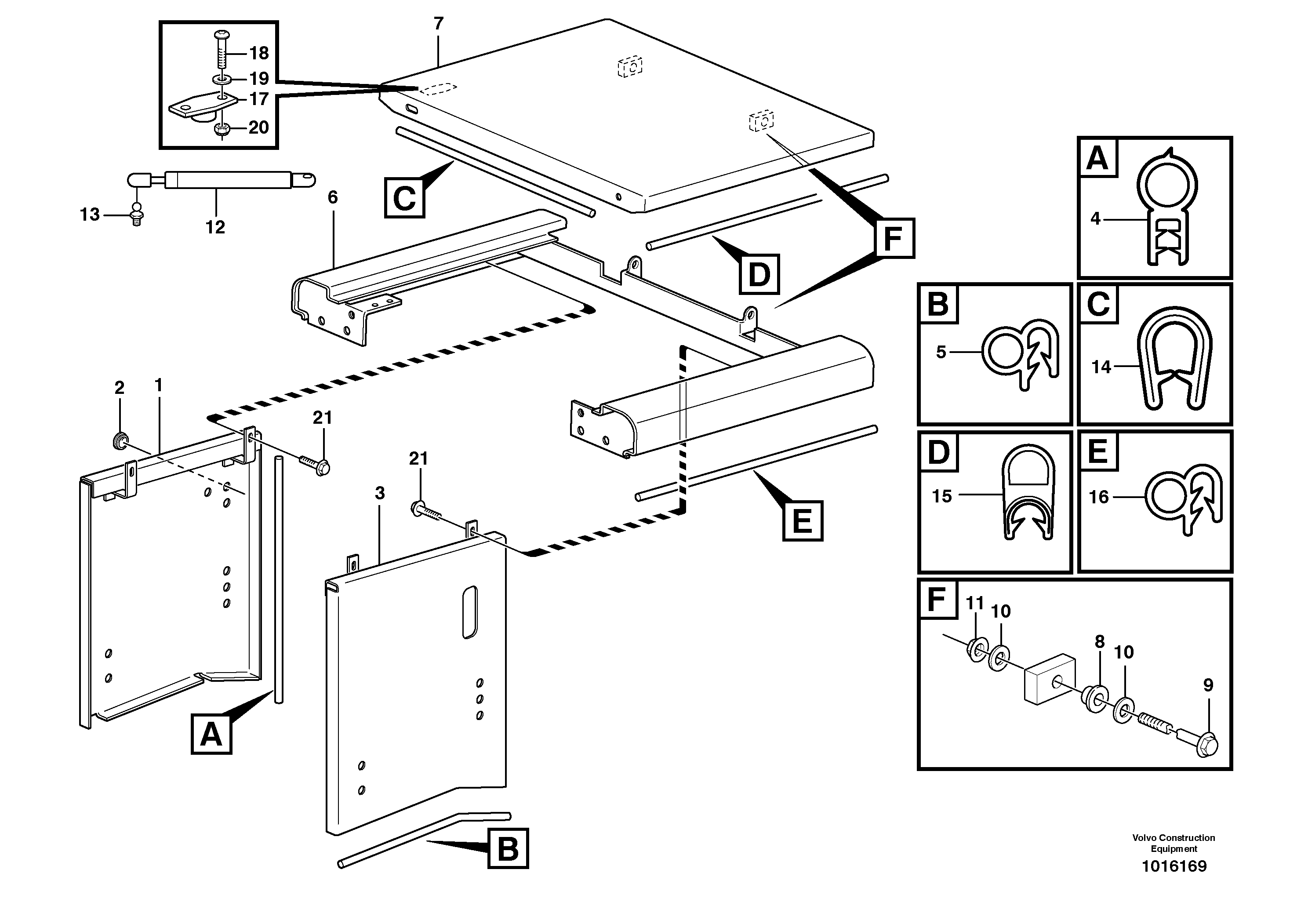 Схема запчастей Volvo L120E - 63209 Side hatches, front L120E S/N 16001 - 19668 SWE, 64001- USA, 70701-BRA