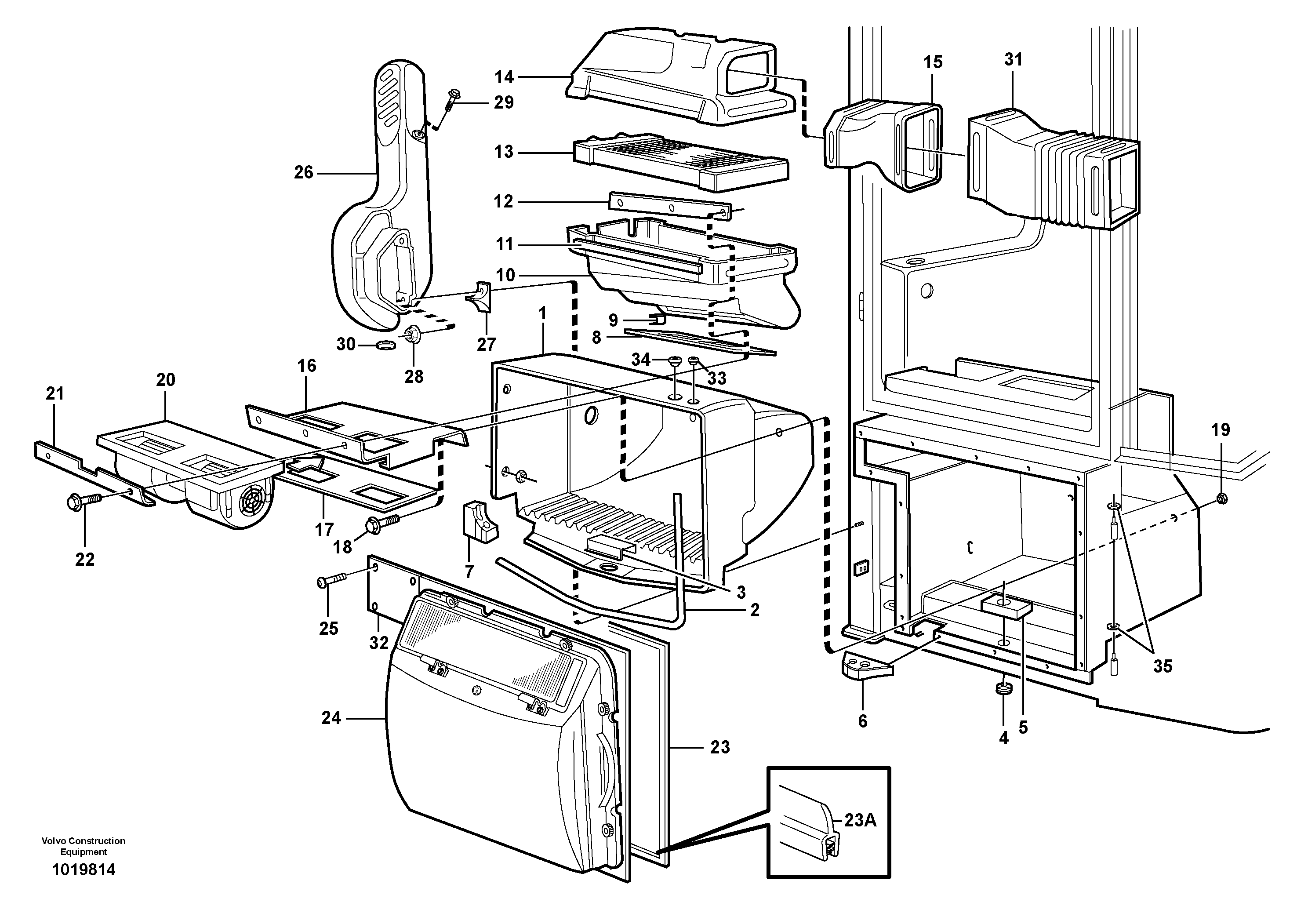 Схема запчастей Volvo L120E - 10882 Fresh air inlet, filter and fan housing L120E S/N 19804- SWE, 66001- USA, 71401-BRA, 54001-IRN