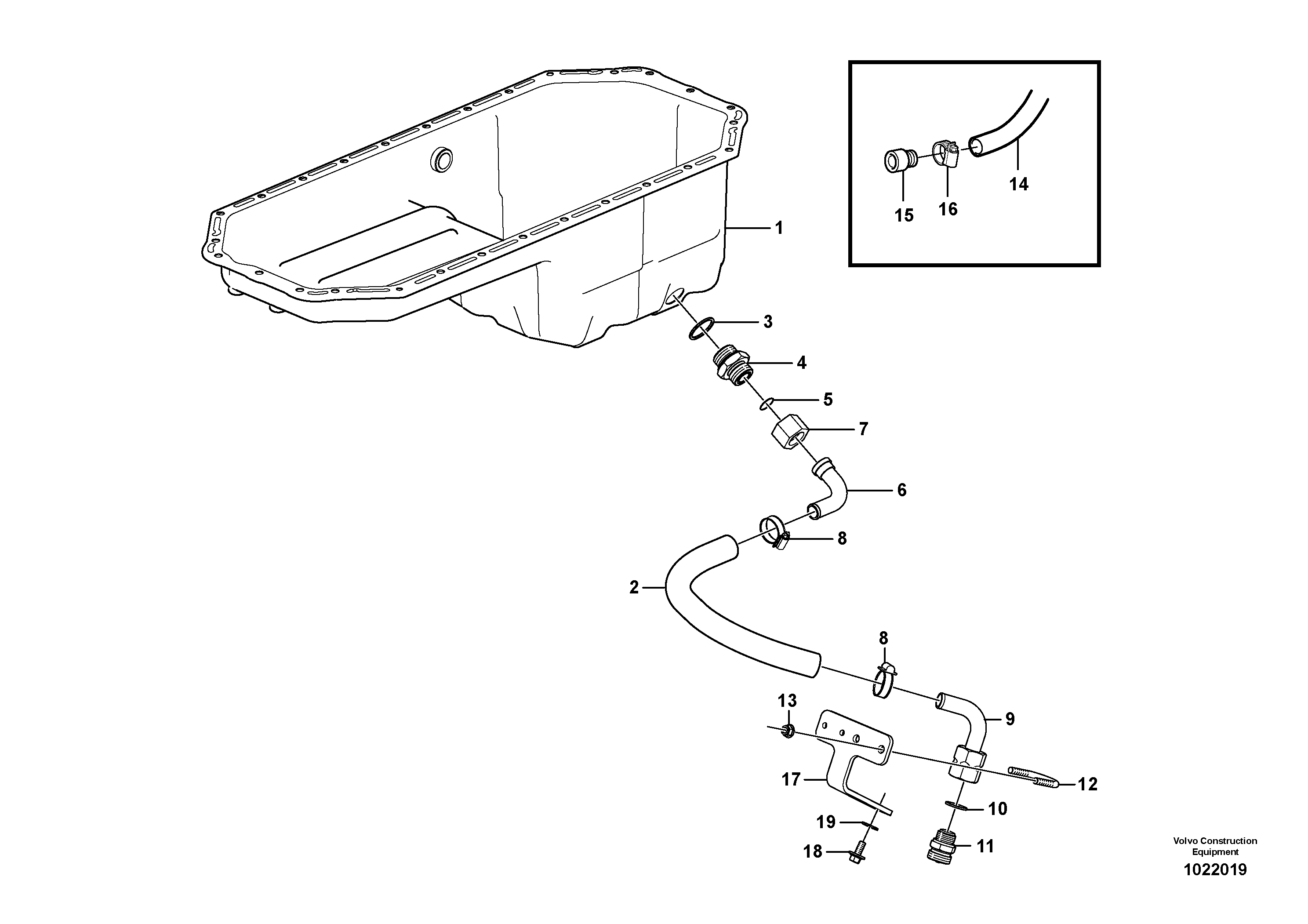 Схема запчастей Volvo L120E - 6874 Drain line, oil sump L120E S/N 19804- SWE, 66001- USA, 71401-BRA, 54001-IRN