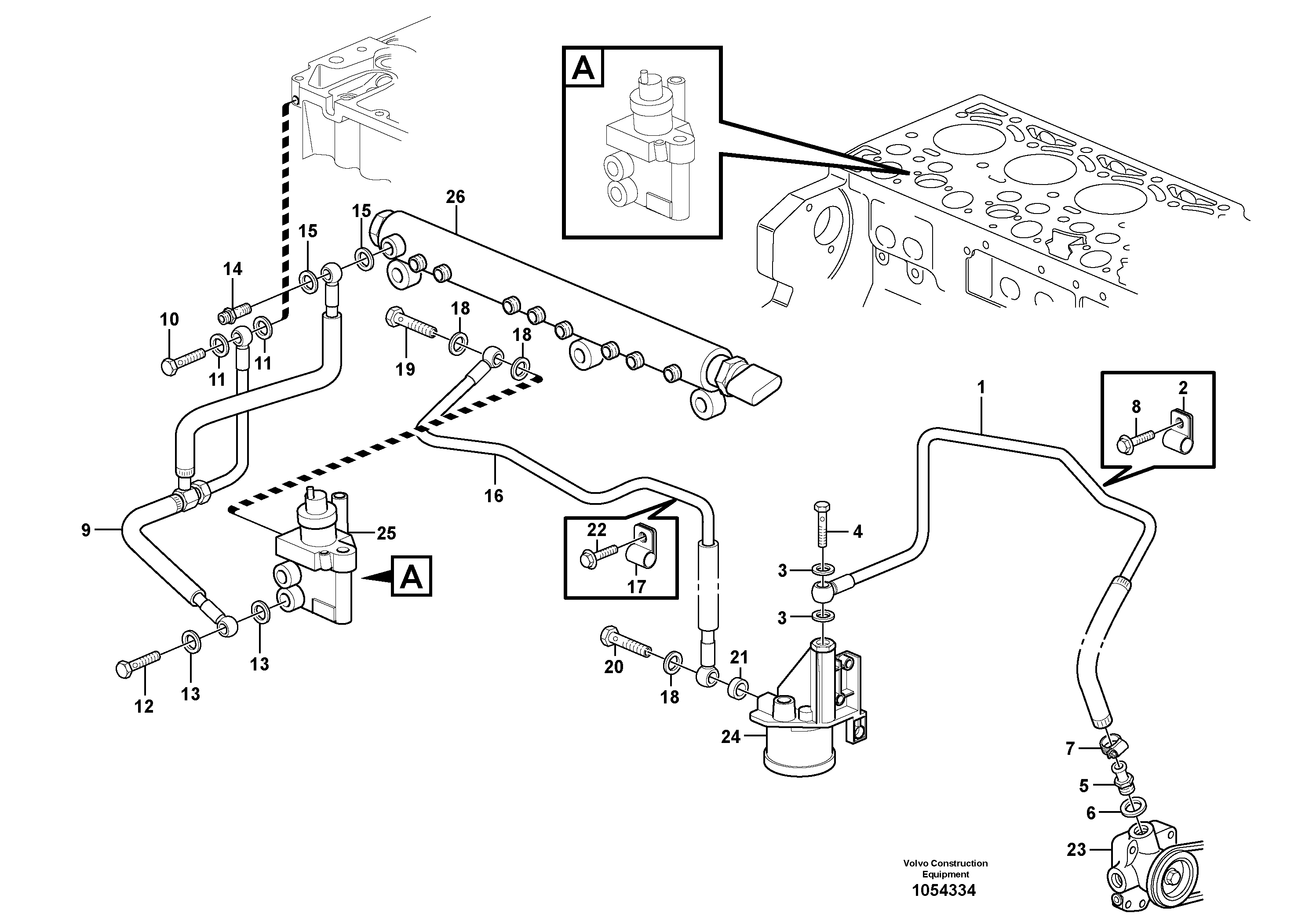 Схема запчастей Volvo L120E - 65487 Fuel pipes, fuel pump L120E S/N 19804- SWE, 66001- USA, 71401-BRA, 54001-IRN