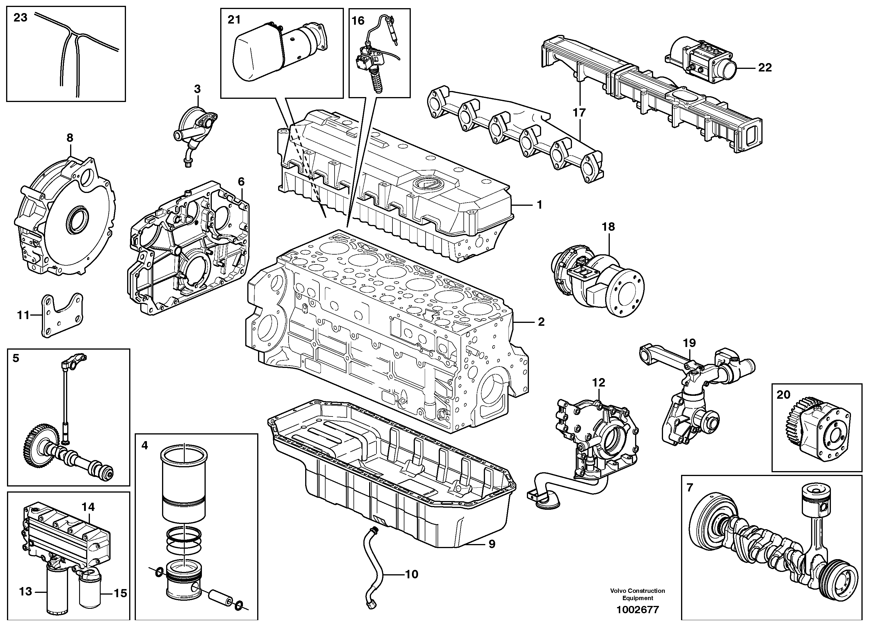 Схема запчастей Volvo L120E - 23952 Двигатель в сборе L120E S/N 16001 - 19668 SWE, 64001- USA, 70701-BRA