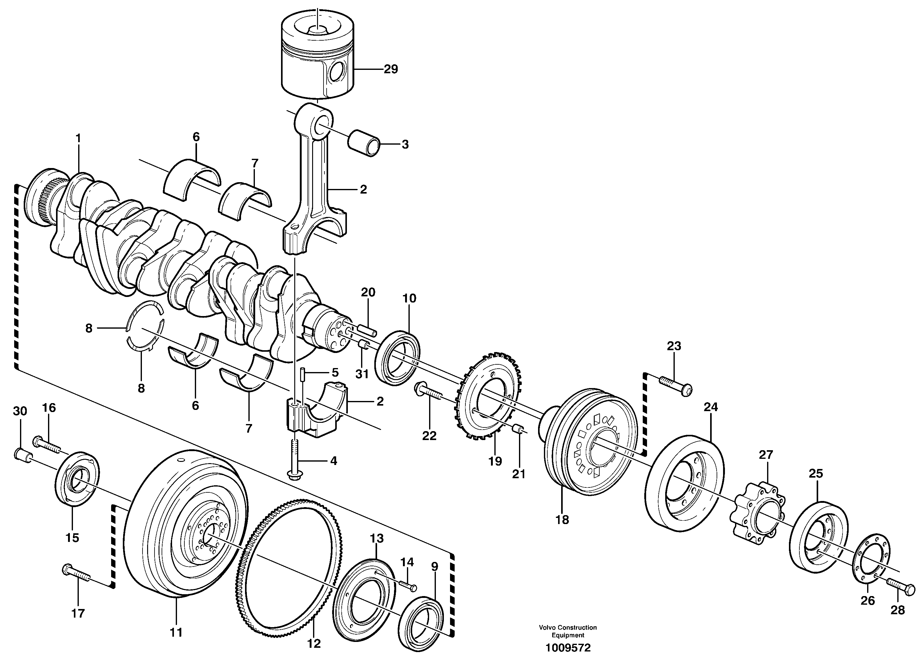 Схема запчастей Volvo L120E - 64738 Crankshaft and related parts L120E S/N 16001 - 19668 SWE, 64001- USA, 70701-BRA