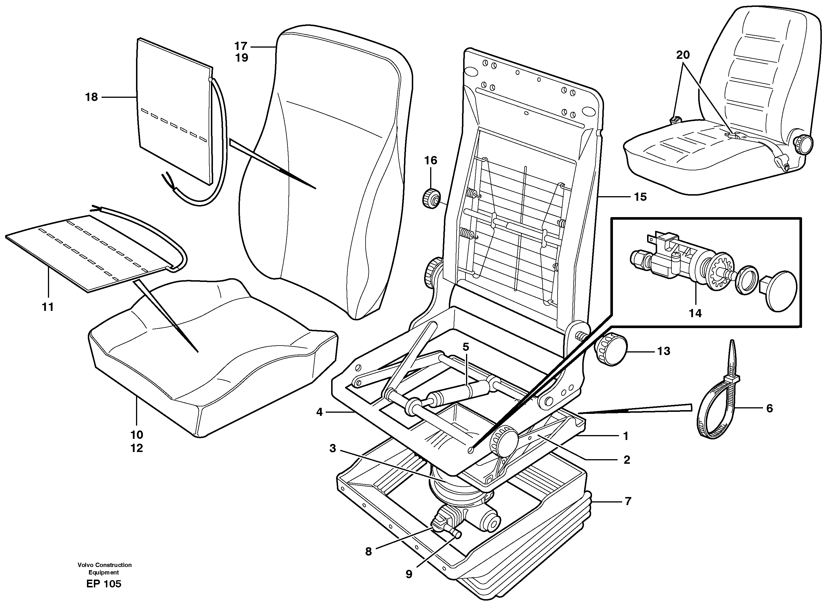 Схема запчастей Volvo L120E - 60664 Operators seat, Be-ge L120E S/N 16001 - 19668 SWE, 64001- USA, 70701-BRA