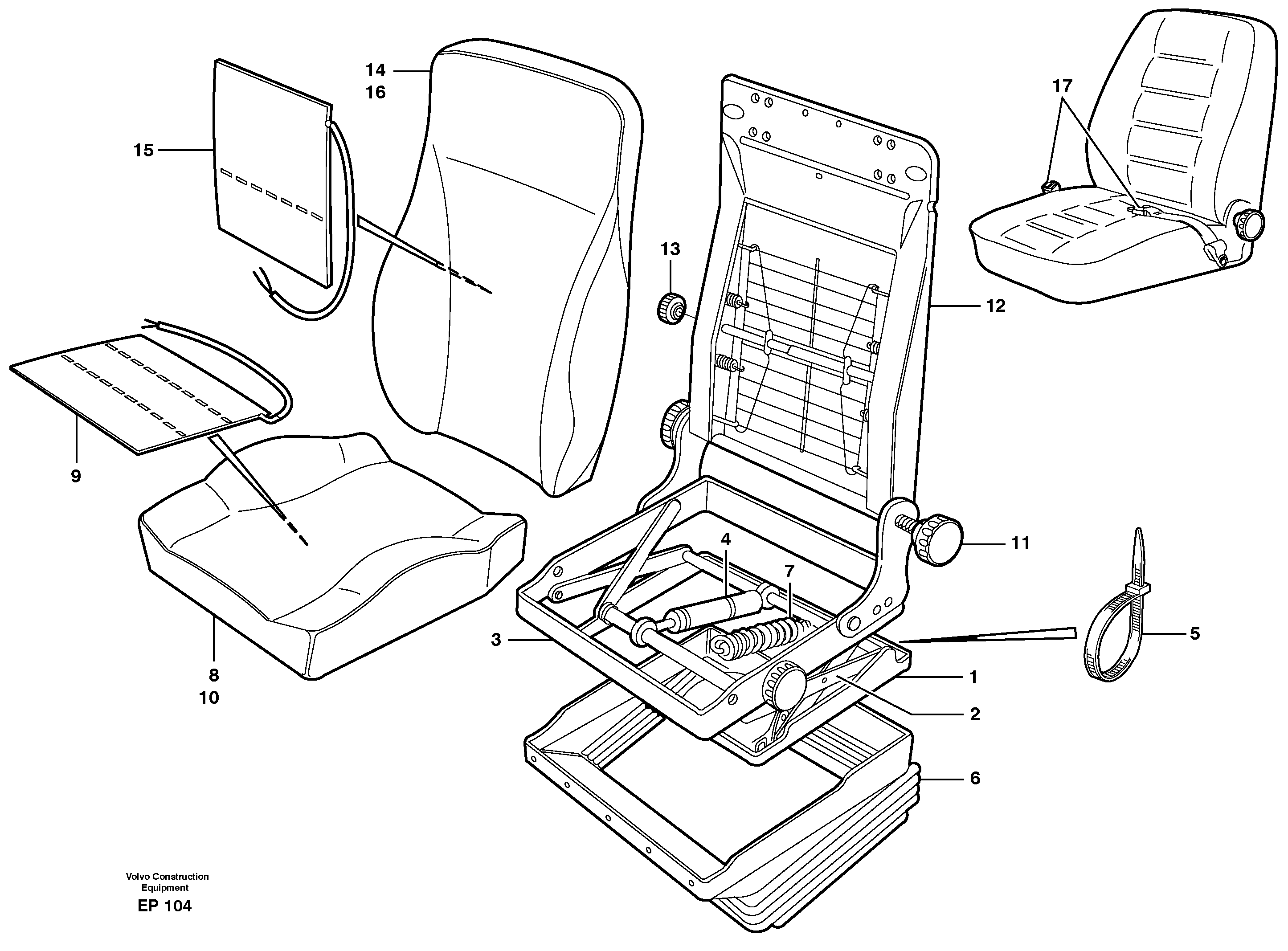 Схема запчастей Volvo L120E - 9008 Operators seat, Be-ge L120E S/N 16001 - 19668 SWE, 64001- USA, 70701-BRA