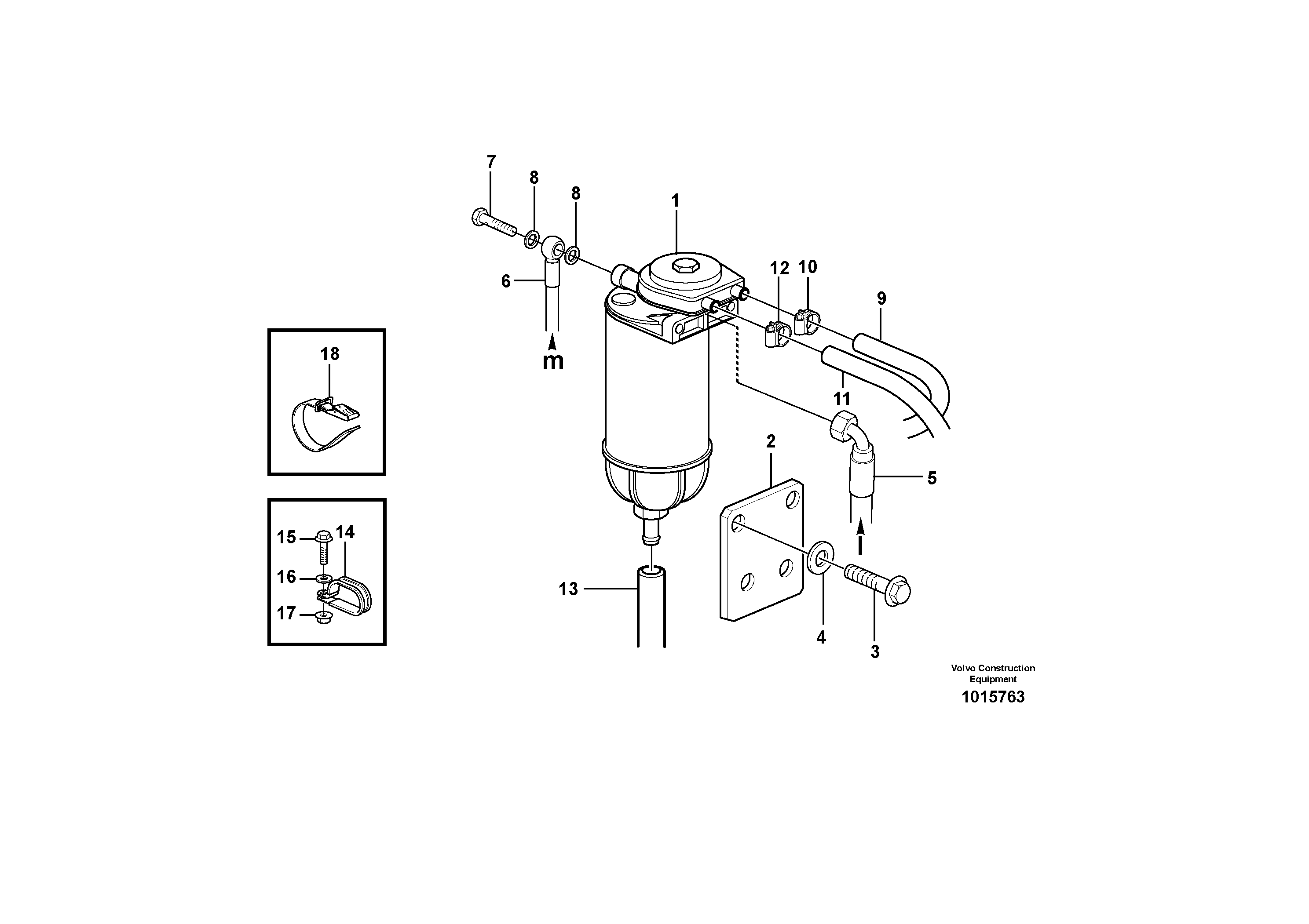 Схема запчастей Volvo L120E - 23963 Water trap with hoses L120E S/N 16001 - 19668 SWE, 64001- USA, 70701-BRA