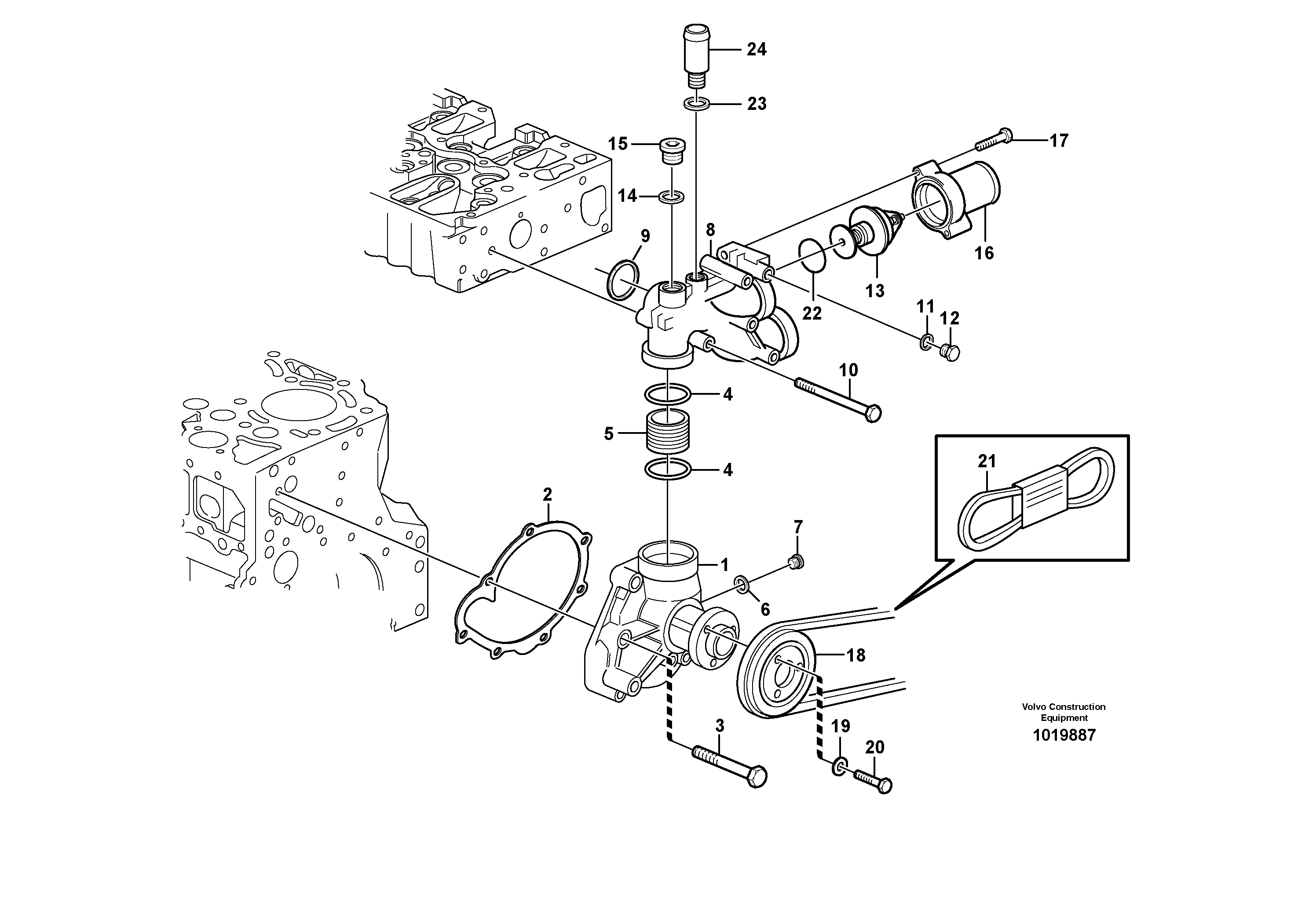 Схема запчастей Volvo L120E - 32263 Water pump and thermostat housing L120E S/N 19804- SWE, 66001- USA, 71401-BRA, 54001-IRN