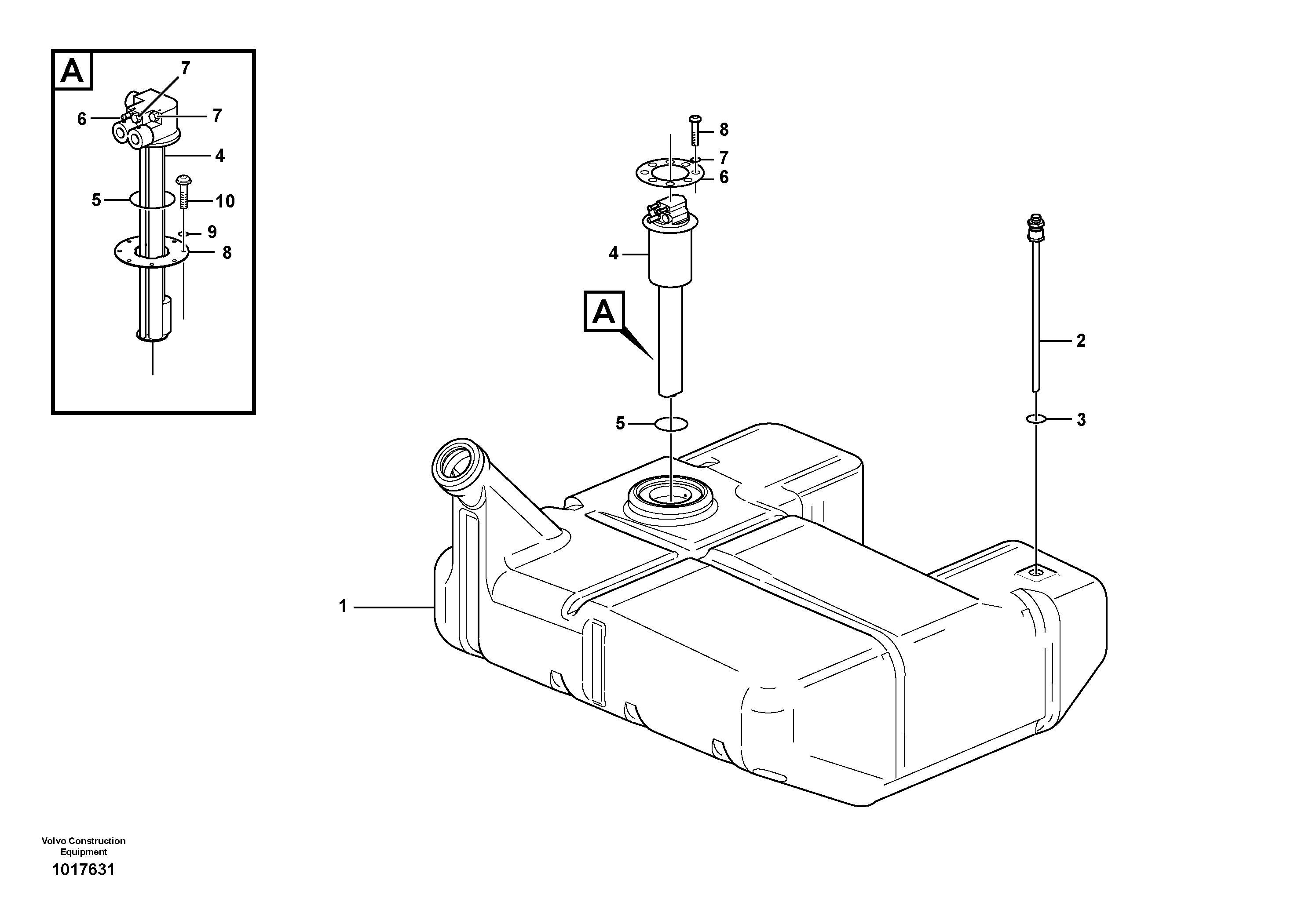 Схема запчастей Volvo L120E - 23966 Fuel tank with fitting parts L120E S/N 16001 - 19668 SWE, 64001- USA, 70701-BRA