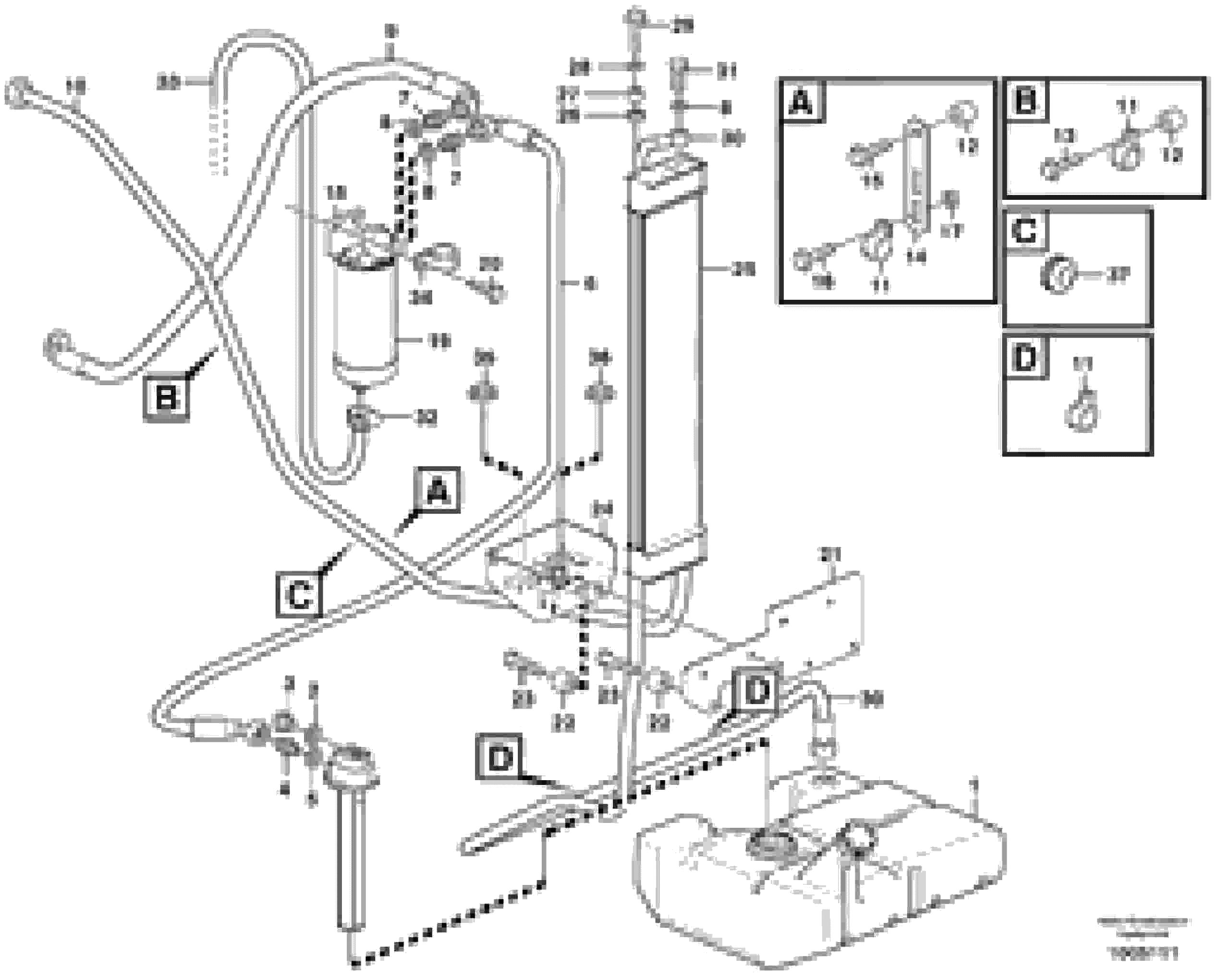 Схема запчастей Volvo L120E - 104642 Fuel pipes, fuel tank - injection pump L120E S/N 16001 - 19668 SWE, 64001- USA, 70701-BRA