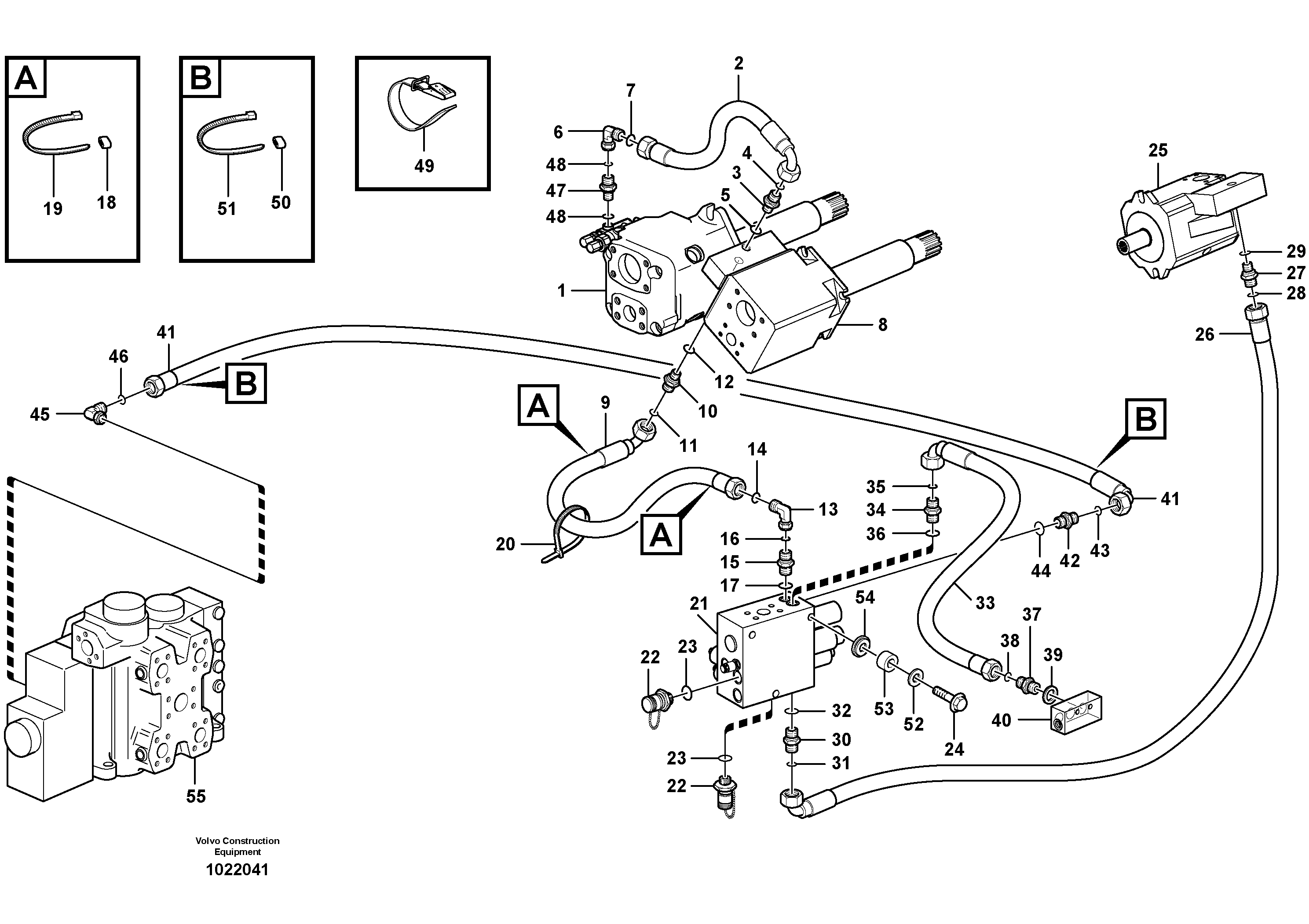 Схема запчастей Volvo L120E - 18139 Feed line, pump - central block L120E S/N 19804- SWE, 66001- USA, 71401-BRA, 54001-IRN