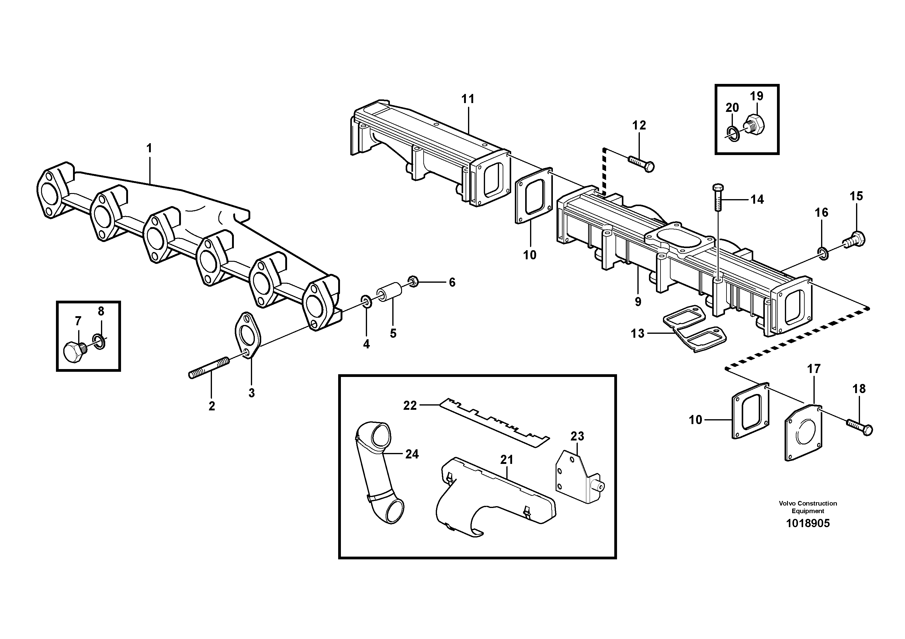 Схема запчастей Volvo L120E - 96674 Inlet manifold and exhaust manifold L120E S/N 16001 - 19668 SWE, 64001- USA, 70701-BRA