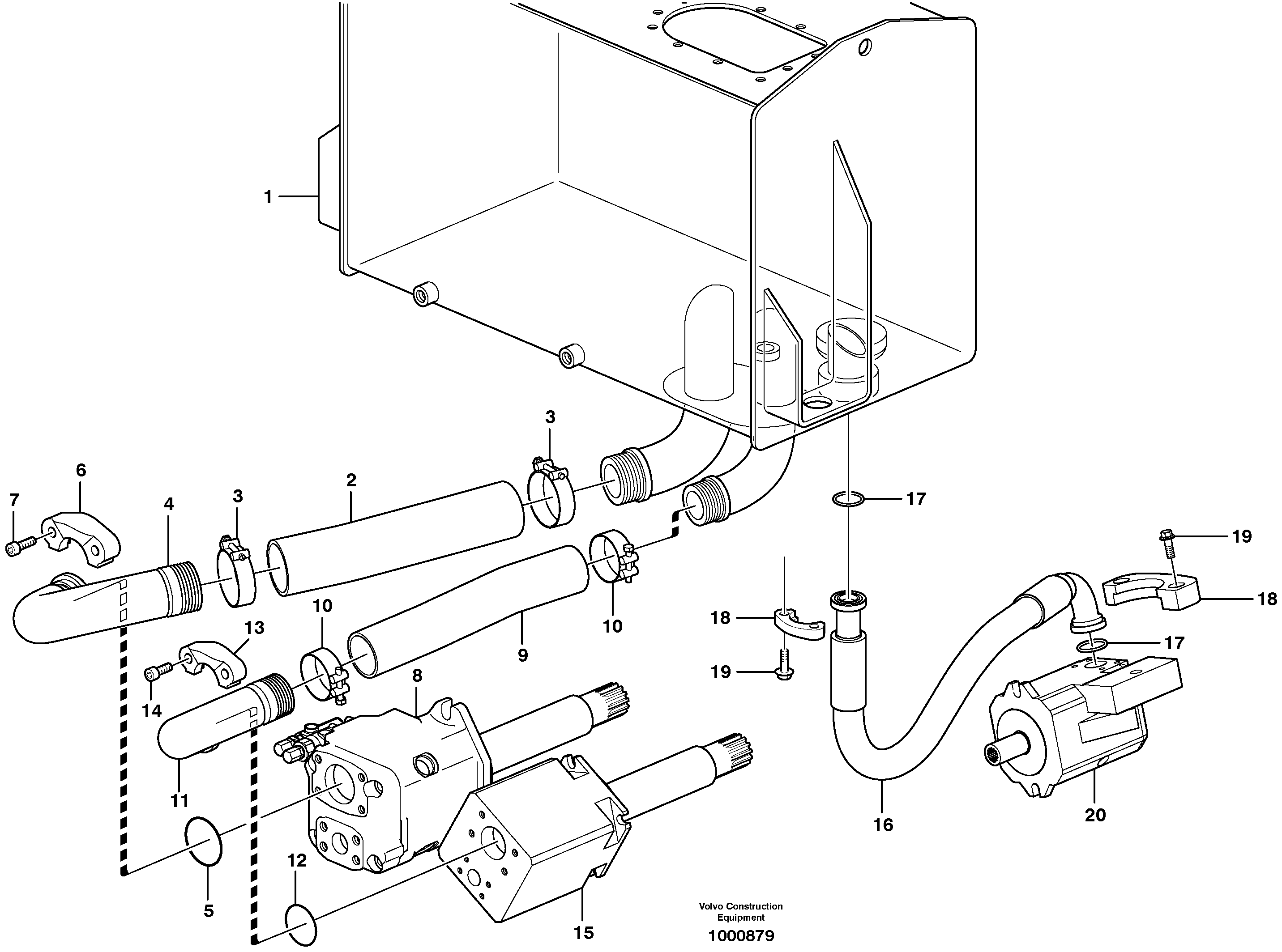 Схема запчастей Volvo L120E - 19846 Suction line, tank - pump L120E S/N 19804- SWE, 66001- USA, 71401-BRA, 54001-IRN