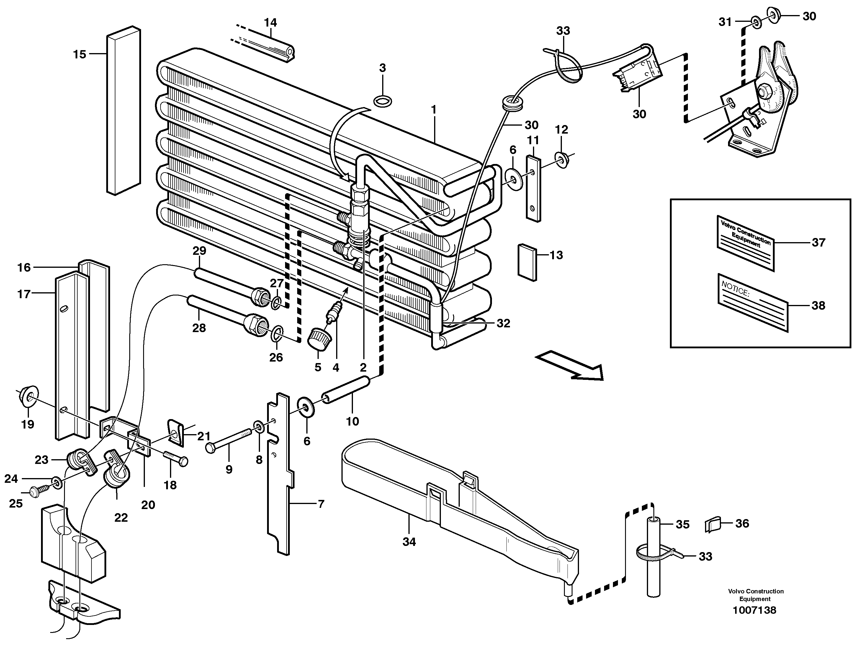 Схема запчастей Volvo L120E - 57806 Evaporator for cooling agent R134a with fitting parts L120E S/N 16001 - 19668 SWE, 64001- USA, 70701-BRA