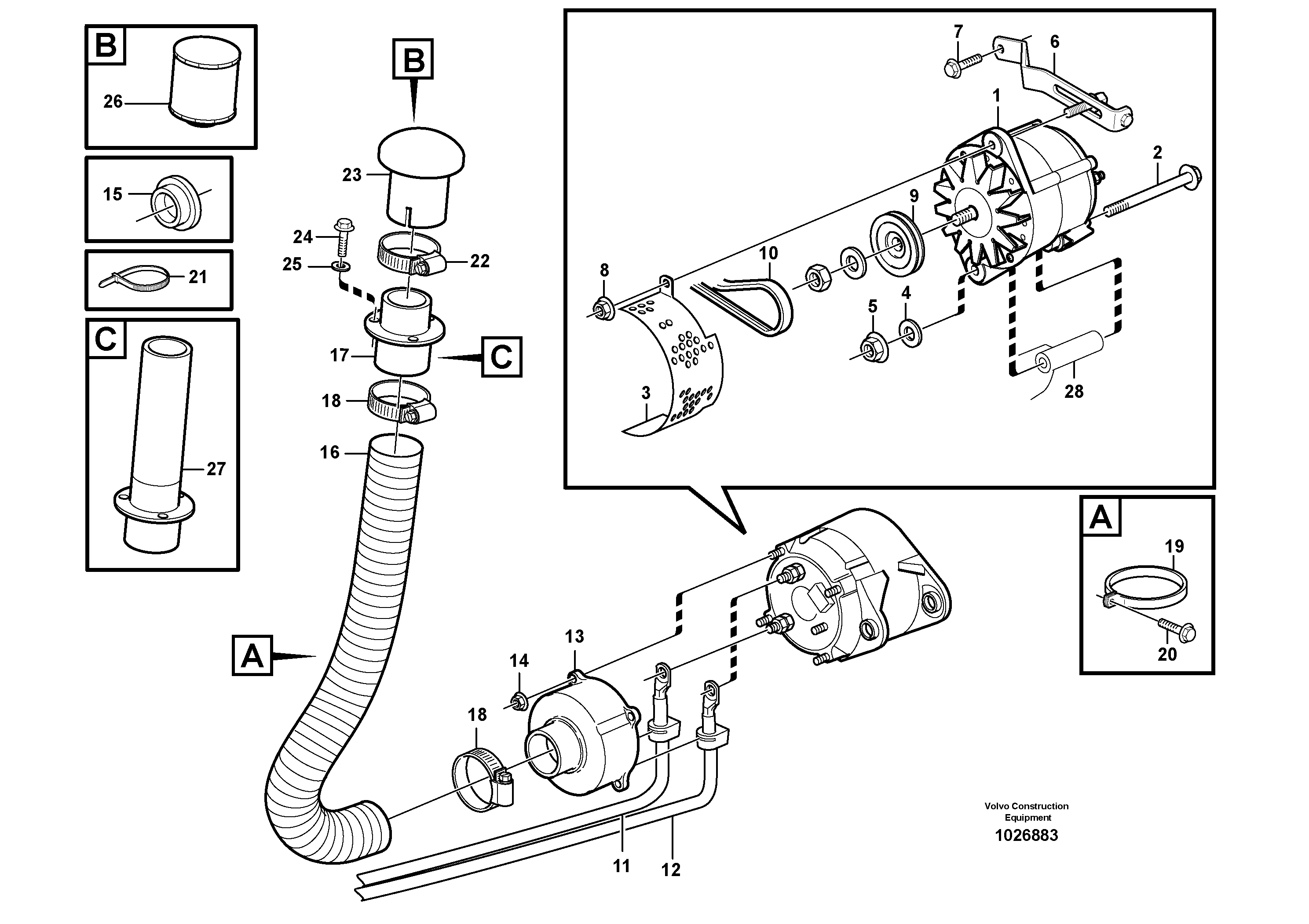 Схема запчастей Volvo L120E - 8503 Alternator with assembling details L120E S/N 19804- SWE, 66001- USA, 71401-BRA, 54001-IRN