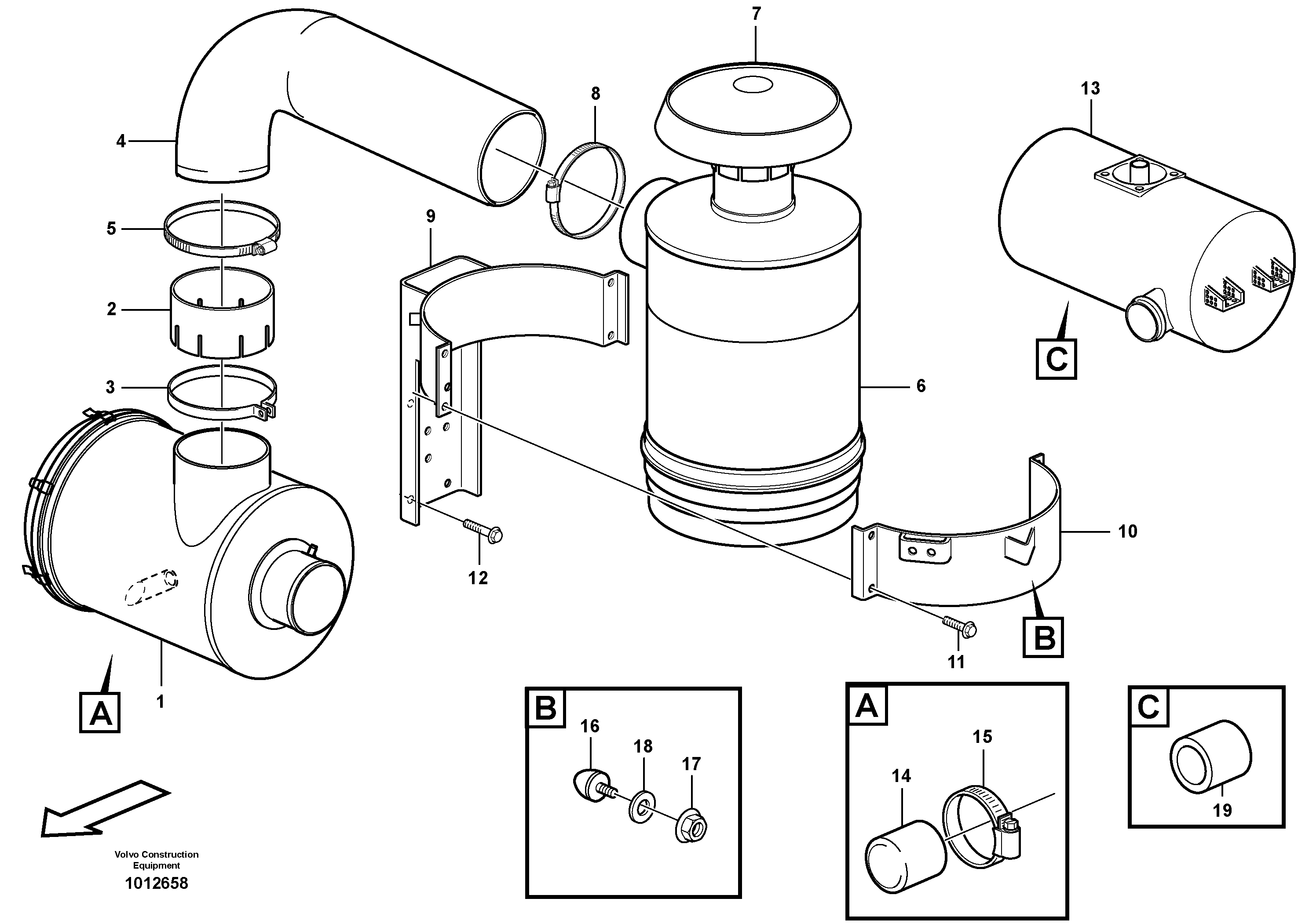 Схема запчастей Volvo L120E - 87114 Oil-bath precleaner L120E S/N 16001 - 19668 SWE, 64001- USA, 70701-BRA