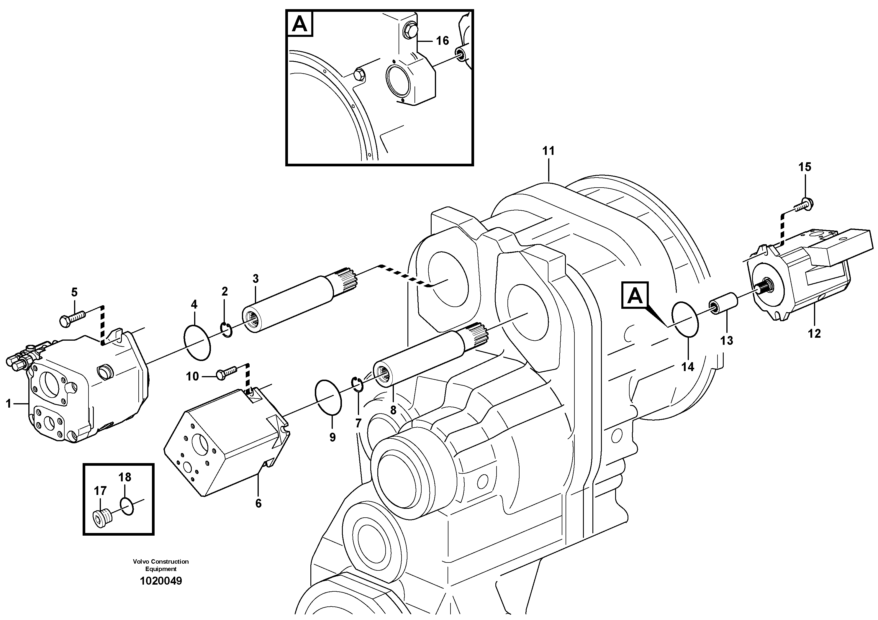 Схема запчастей Volvo L120E - 77309 Hydraulic pump with fitting parts L120E S/N 19804- SWE, 66001- USA, 71401-BRA, 54001-IRN