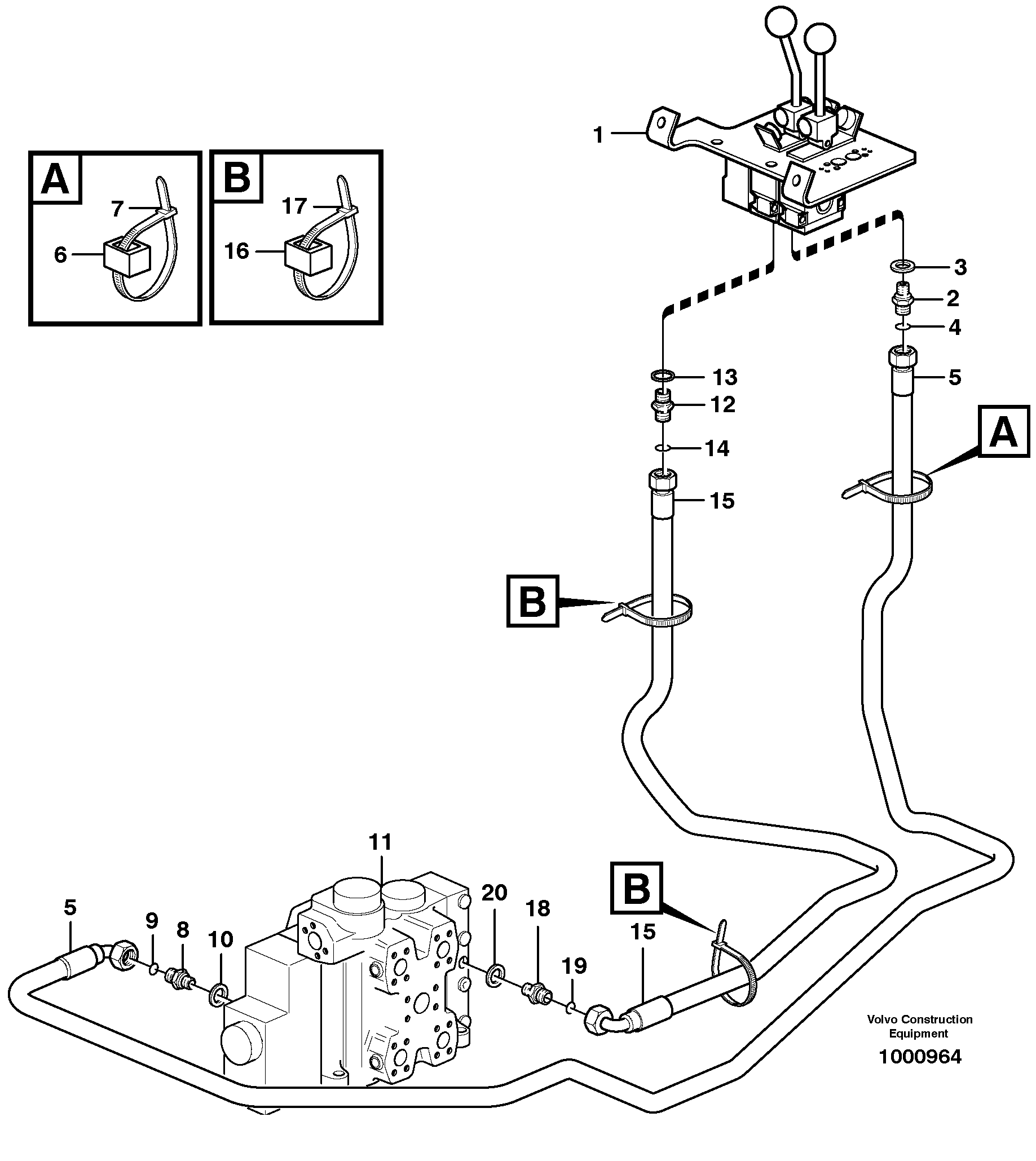 Схема запчастей Volvo L120E - 28913 Servo - hydraulic, control lines, lift L120E S/N 19804- SWE, 66001- USA, 71401-BRA, 54001-IRN