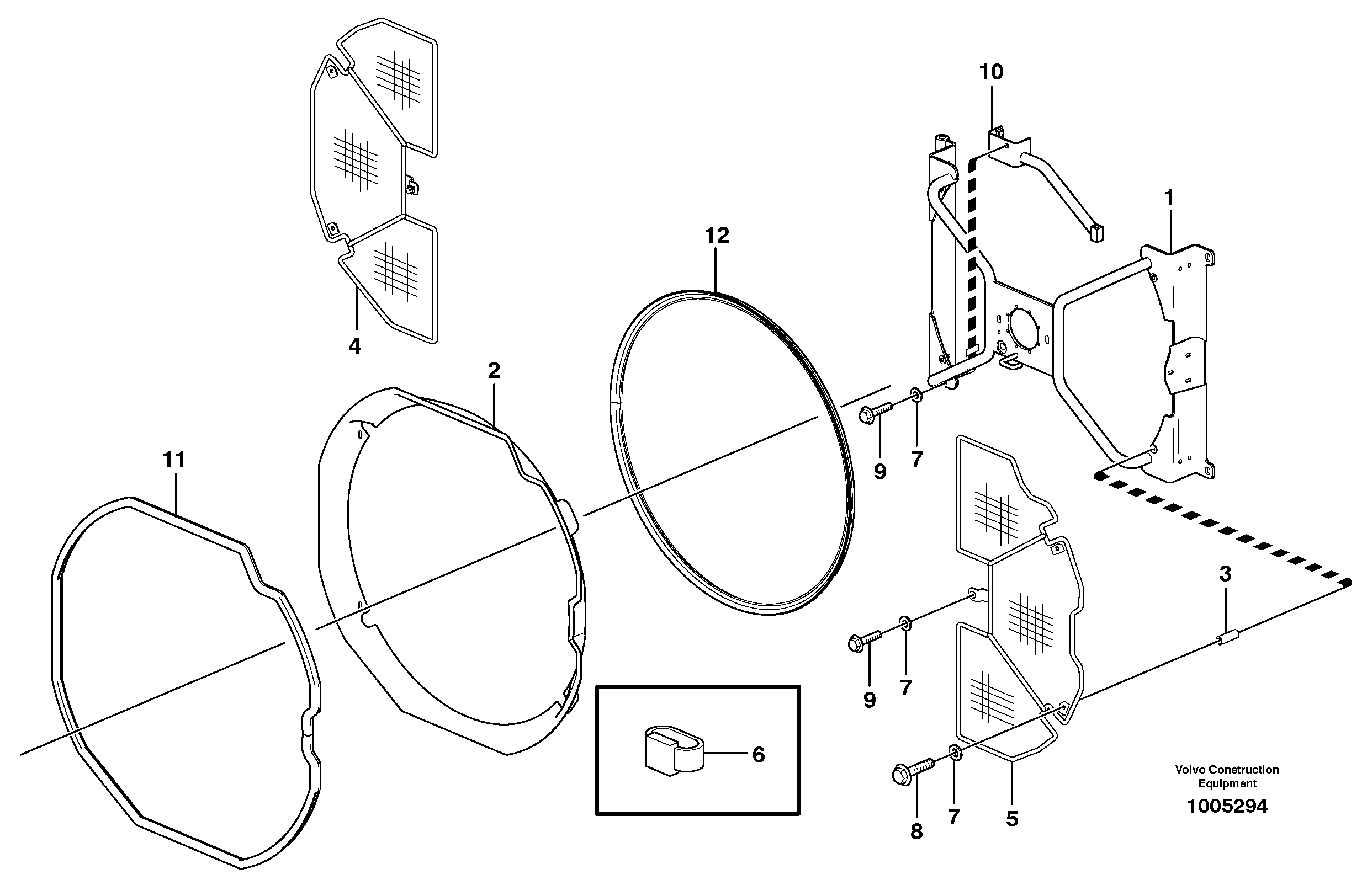 Схема запчастей Volvo L120E - 61947 Fan shroud L120E S/N 16001 - 19668 SWE, 64001- USA, 70701-BRA