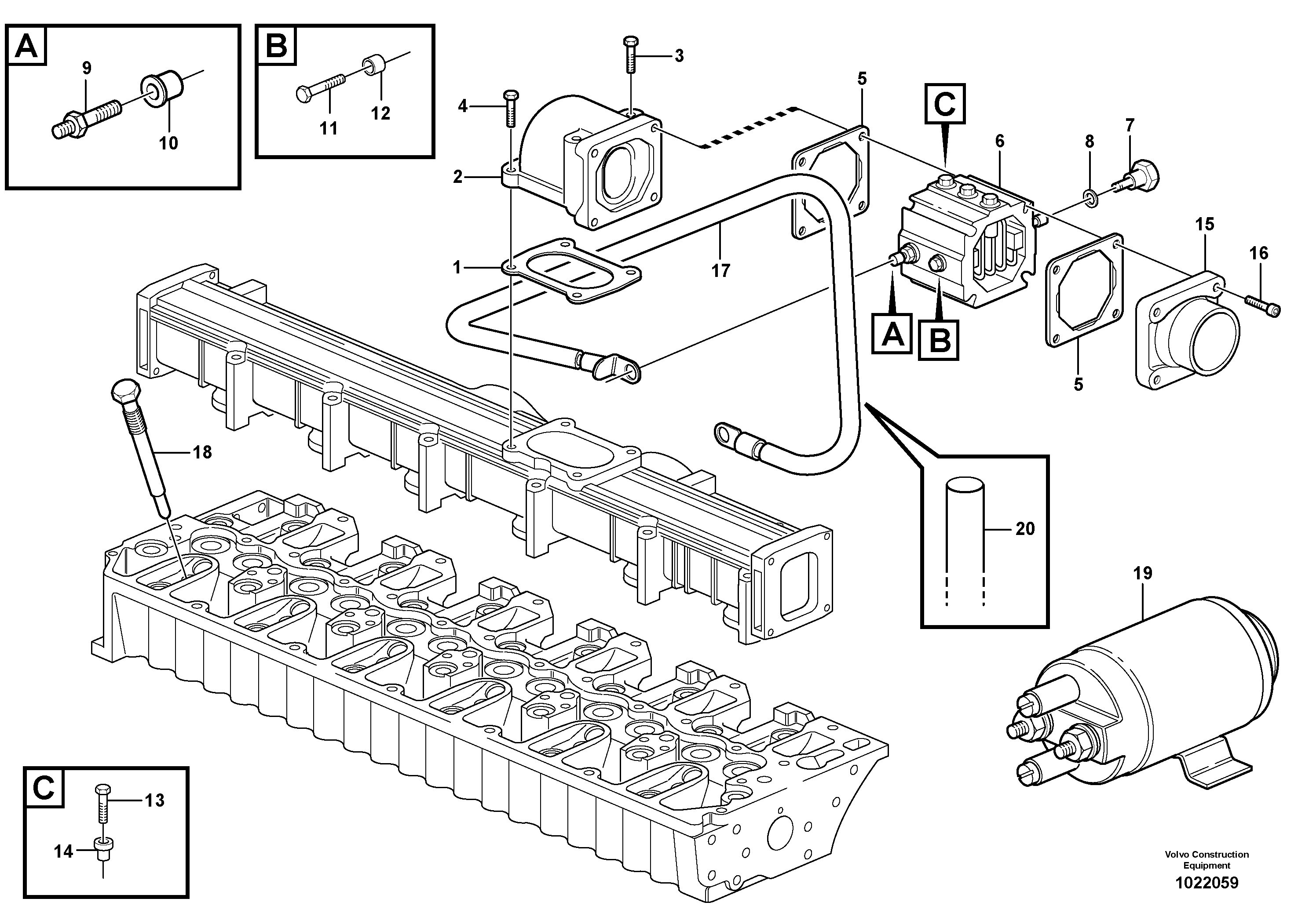 Схема запчастей Volvo L120E - 41603 Pre-heater with fitting parts L120E S/N 16001 - 19668 SWE, 64001- USA, 70701-BRA