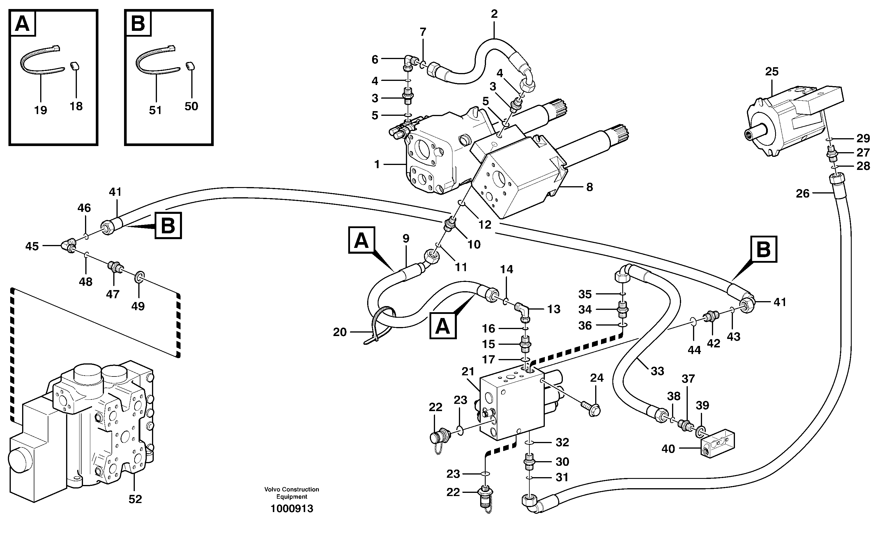 Схема запчастей Volvo L120E - 45948 Feed line, pump - central block L120E S/N 16001 - 19668 SWE, 64001- USA, 70701-BRA