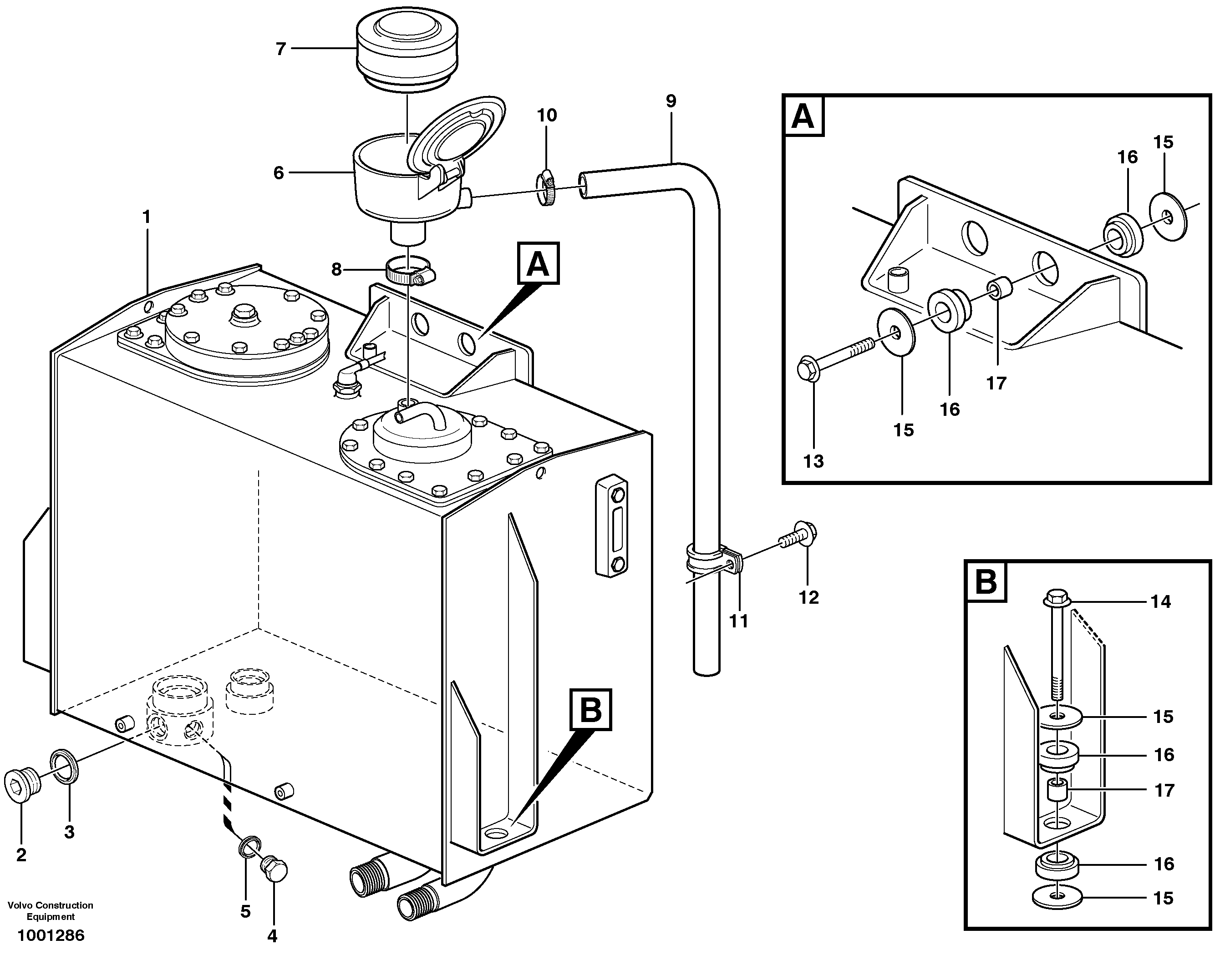 Схема запчастей Volvo L120E - 84217 Hydraulic oil tank, with fitting parts L120E S/N 16001 - 19668 SWE, 64001- USA, 70701-BRA