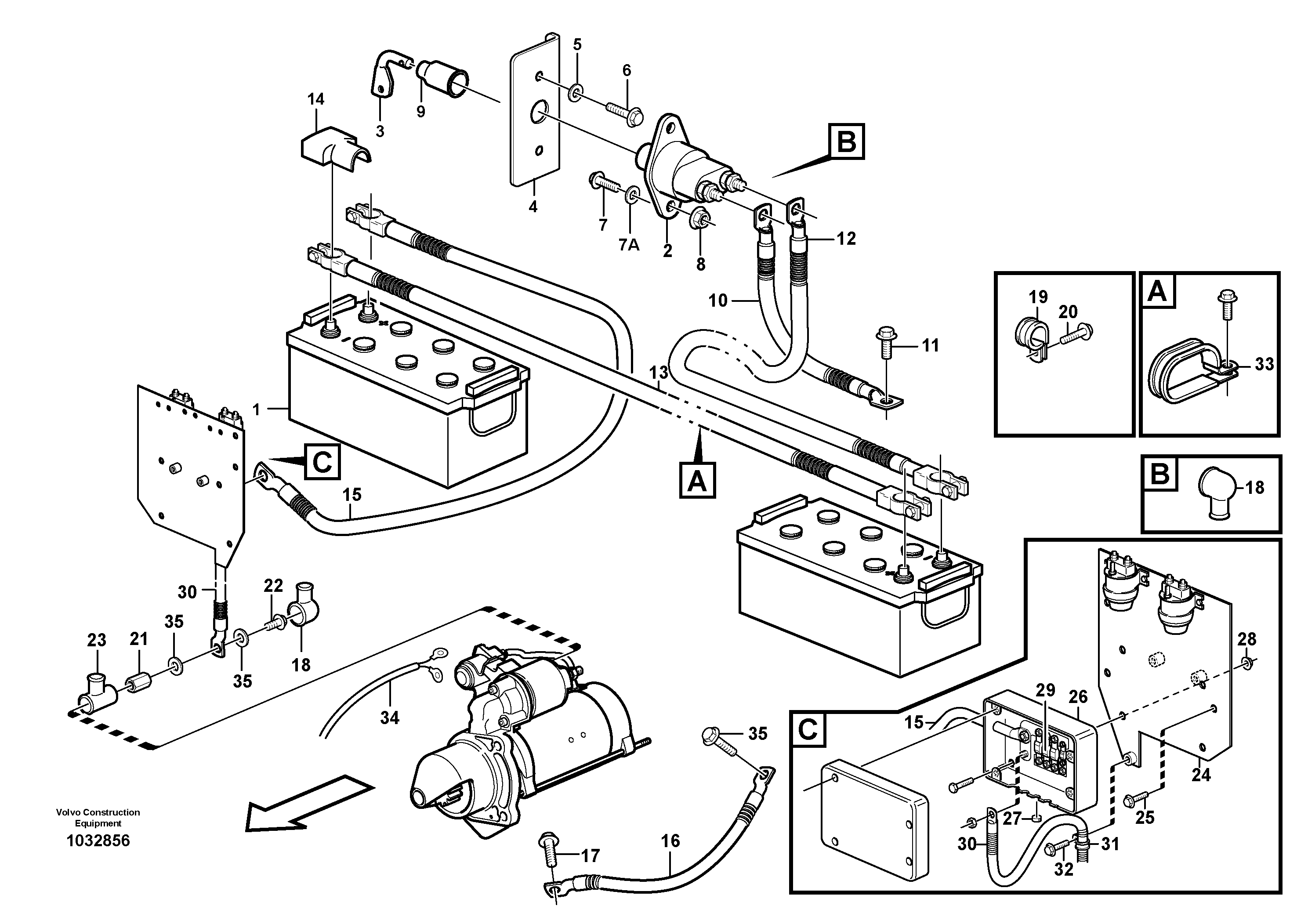 Схема запчастей Volvo L120E - 40071 Battery cable and main switch L120E S/N 19804- SWE, 66001- USA, 71401-BRA, 54001-IRN