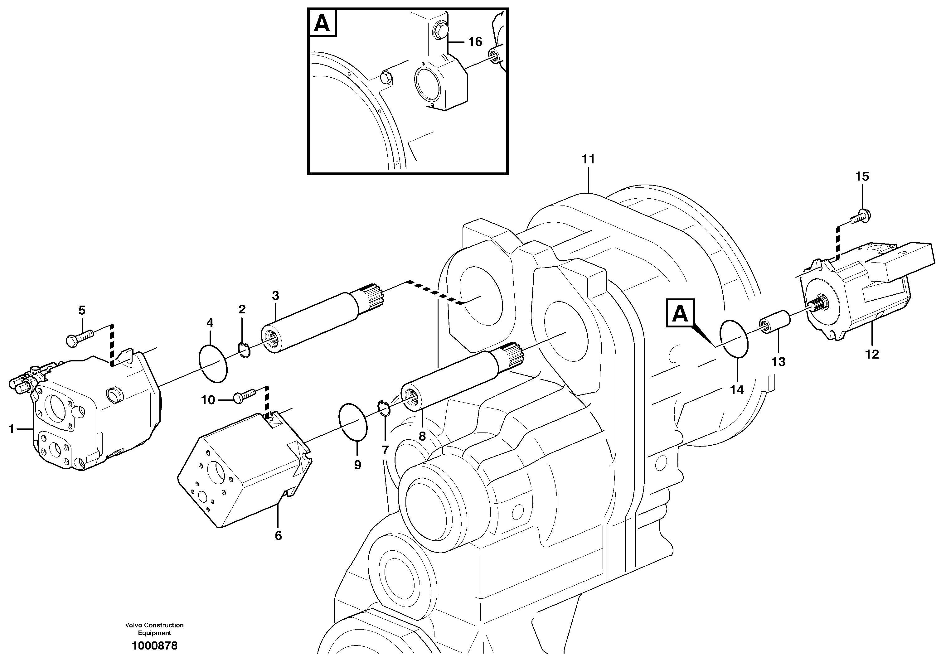 Схема запчастей Volvo L120E - 75665 Hydraulic pump with fitting parts L120E S/N 16001 - 19668 SWE, 64001- USA, 70701-BRA