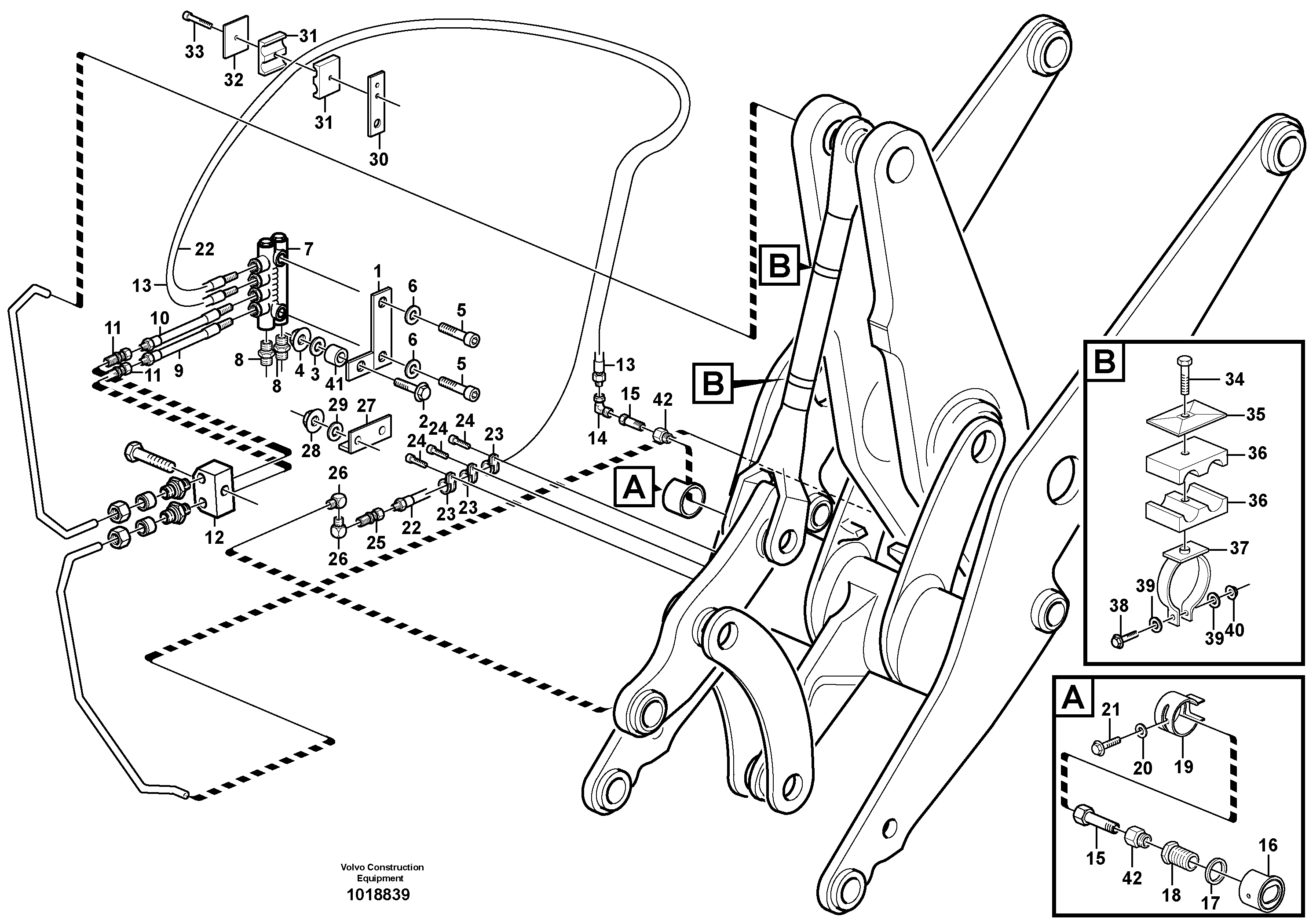 Схема запчастей Volvo L120E - 42695 Central lubrication with fitting parts. B4 L120E S/N 19804- SWE, 66001- USA, 71401-BRA, 54001-IRN