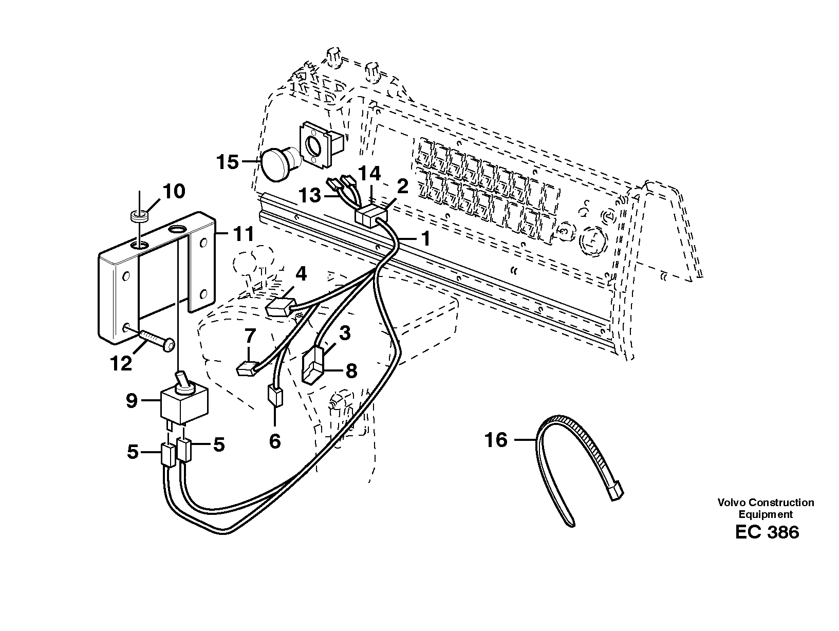 Схема запчастей Volvo L120E - 43066 Cable harness, detent, 3rd hydraulic function L120E S/N 16001 - 19668 SWE, 64001- USA, 70701-BRA