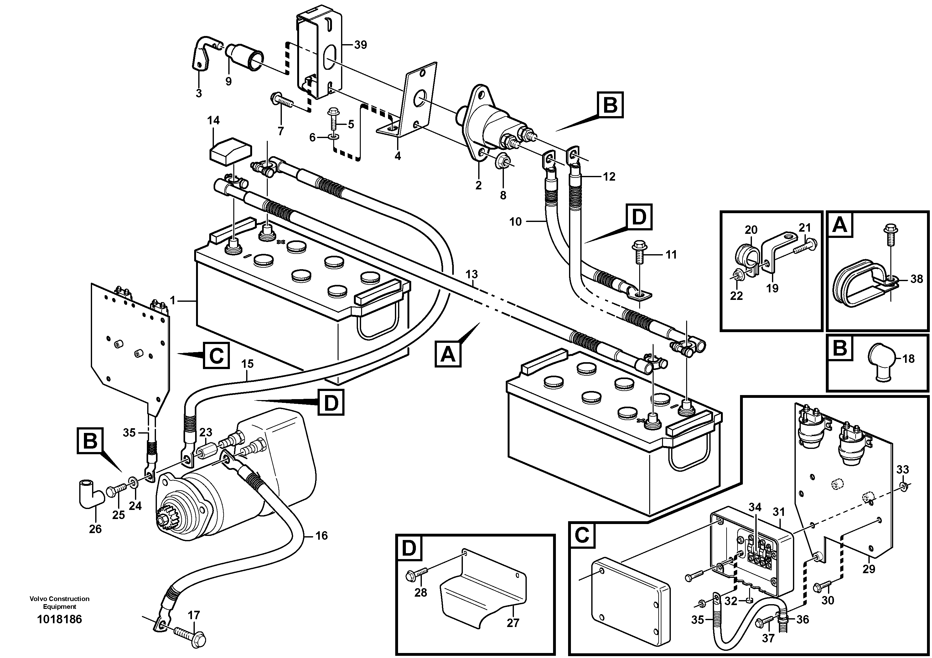 Схема запчастей Volvo L120E - 46803 Battery cable and main switch L120E S/N 16001 - 19668 SWE, 64001- USA, 70701-BRA