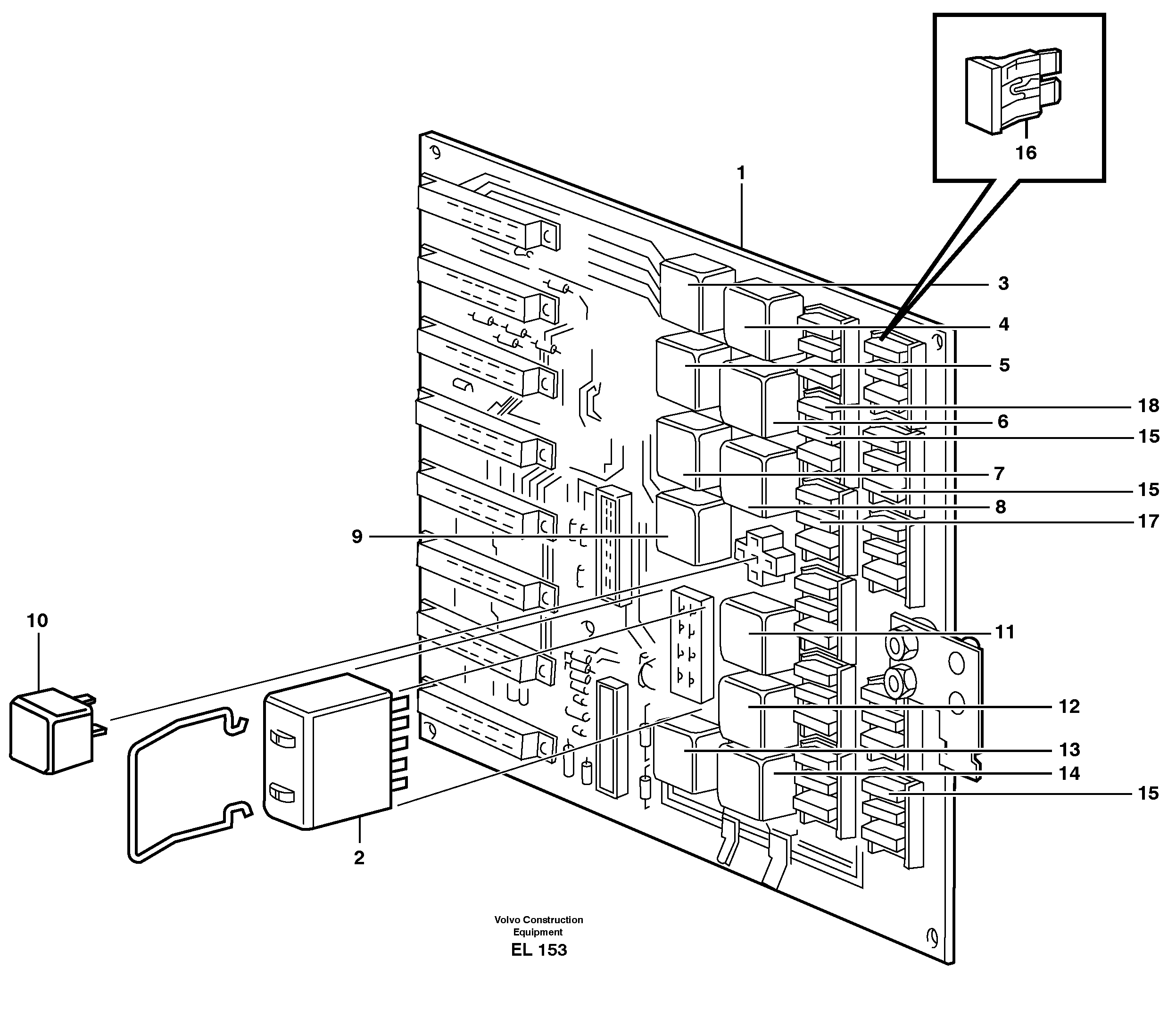 Схема запчастей Volvo L120E - 62134 Circuit board L120E S/N 16001 - 19668 SWE, 64001- USA, 70701-BRA